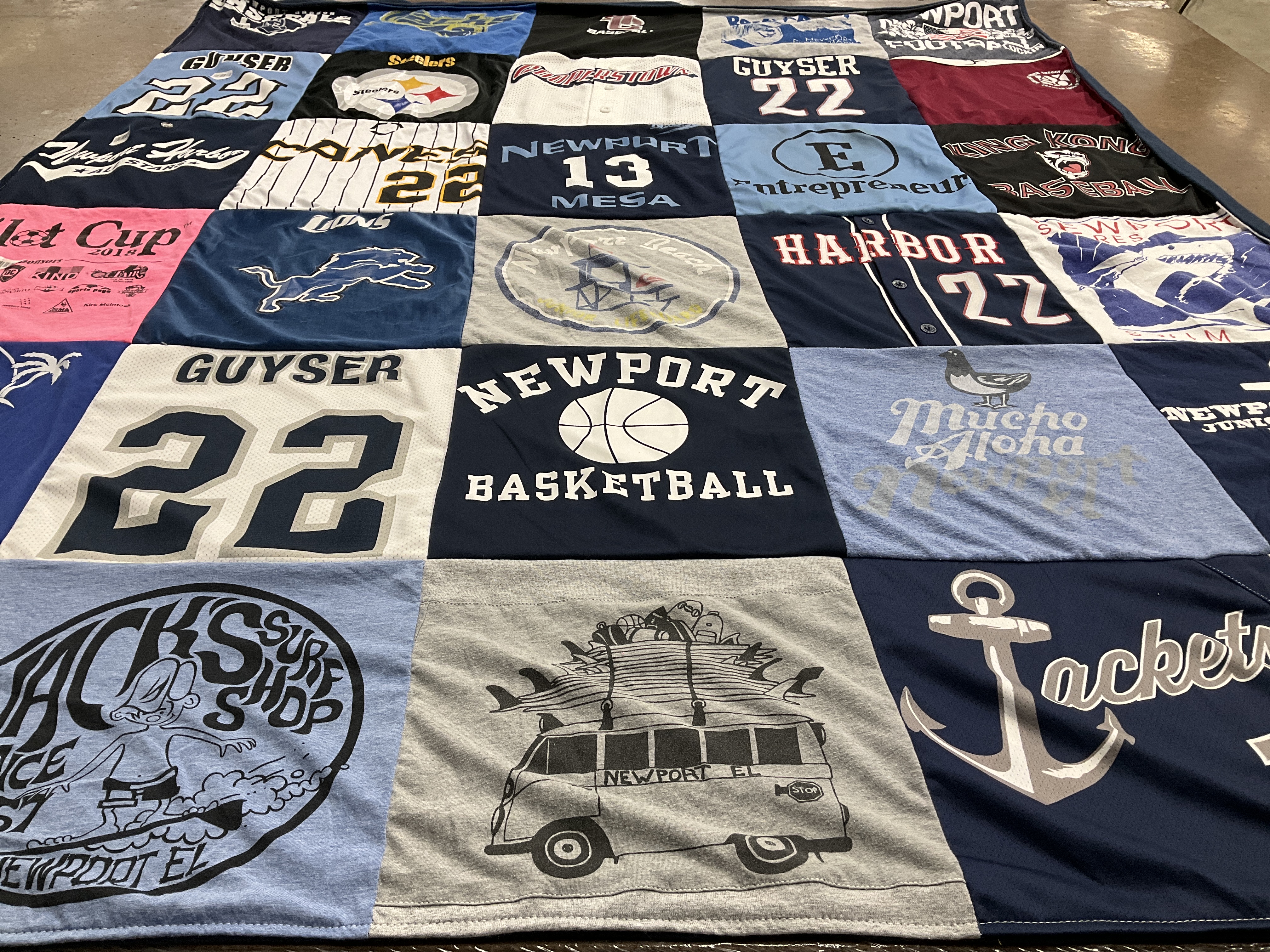 T-shirt quilt featuring newport basketball, harbor lions by Macaulay from CA
