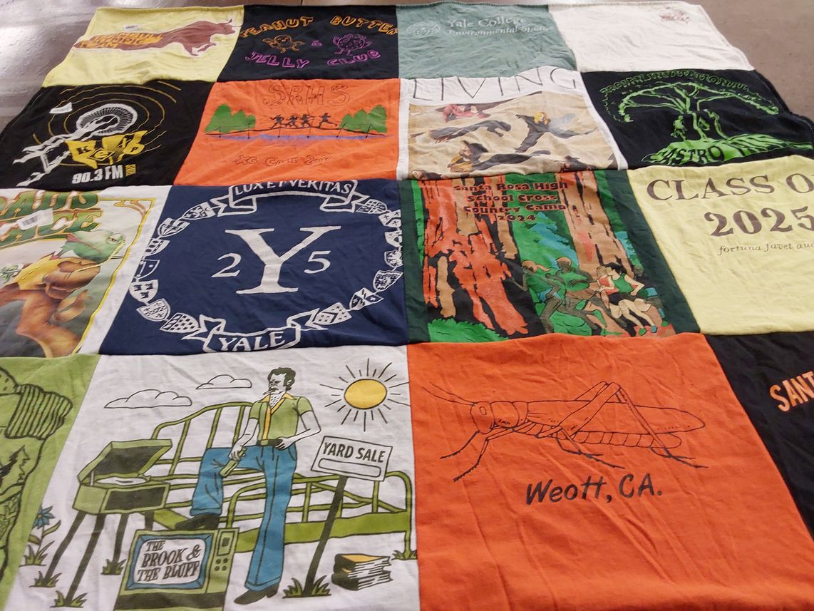 T-shirt quilt from yale college, santa rosa high school by Lael from CA