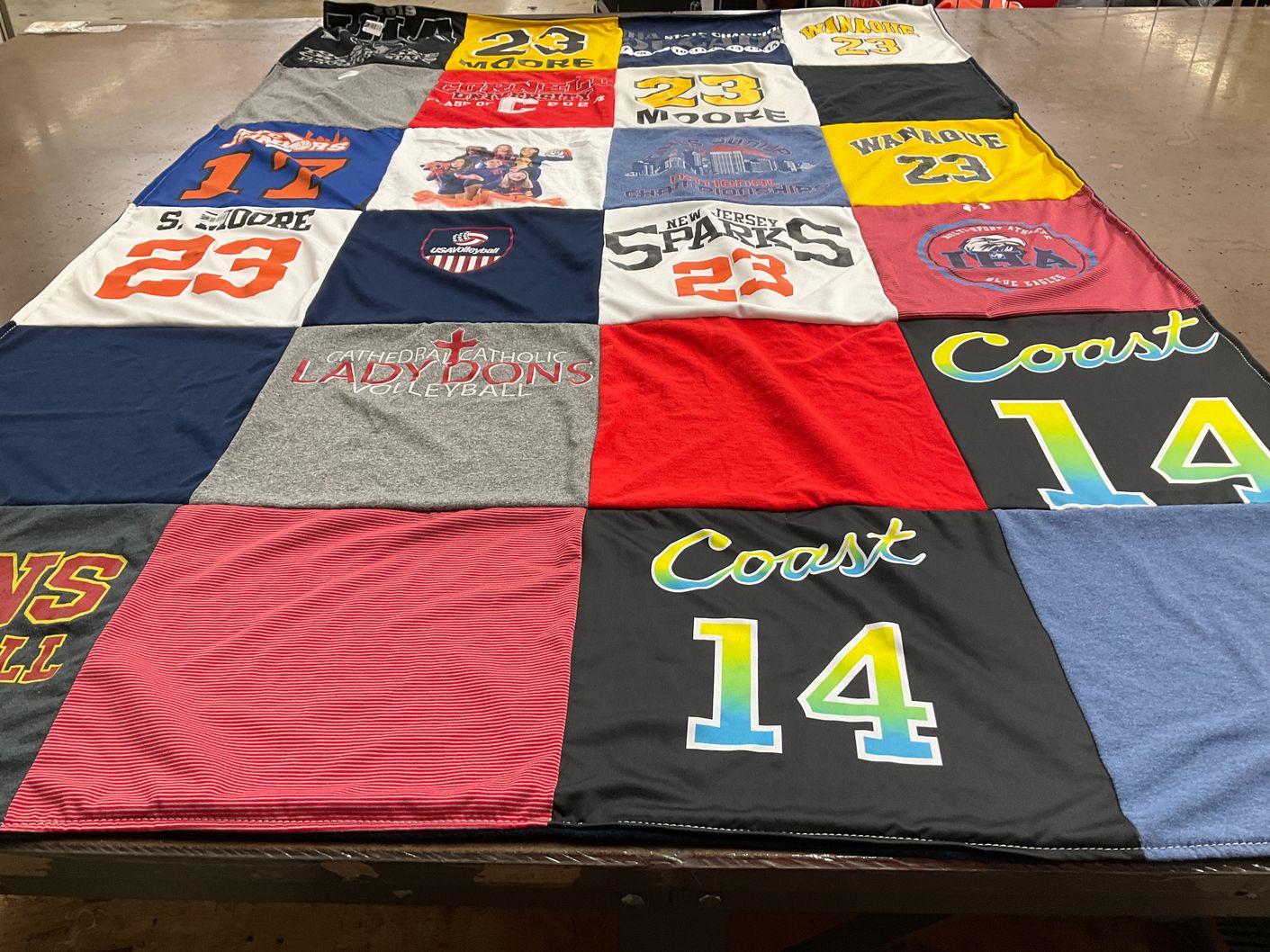 T-shirt quilt featuring cathedral catholic volleyball, new jersey spanks by Sydney from CA