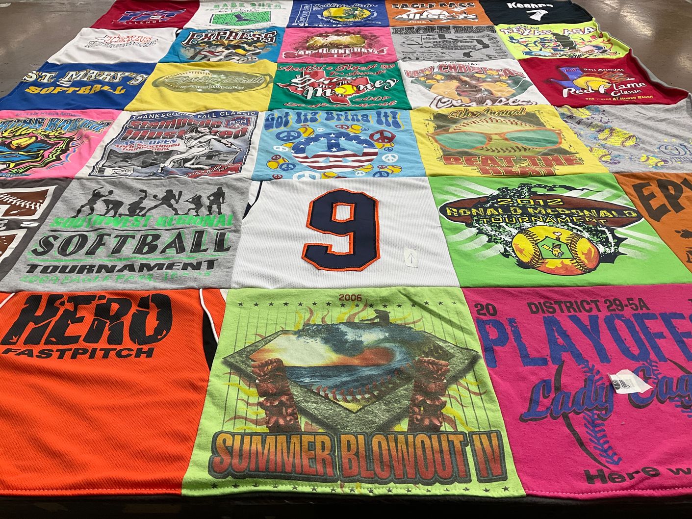 T-shirt quilt with softball, sports themes by Raul from TX