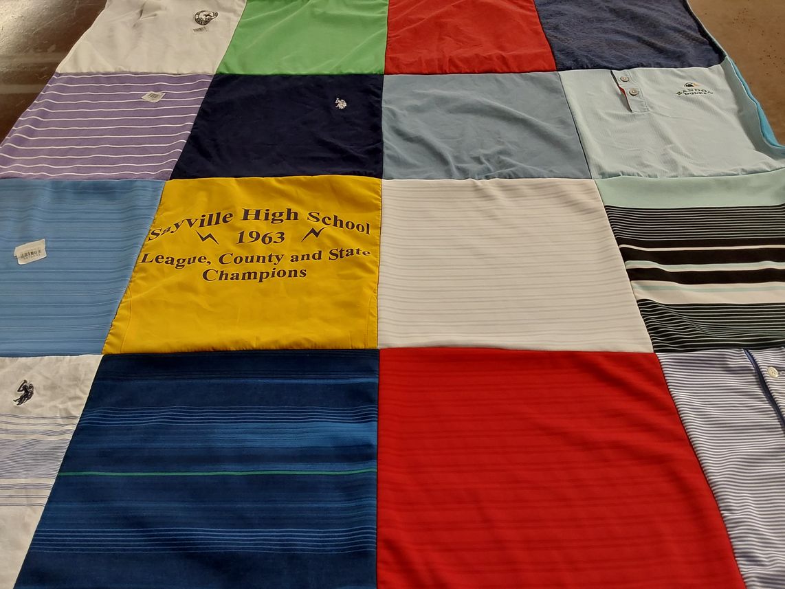T-shirt quilt from sayville high school by Justine from NJ
