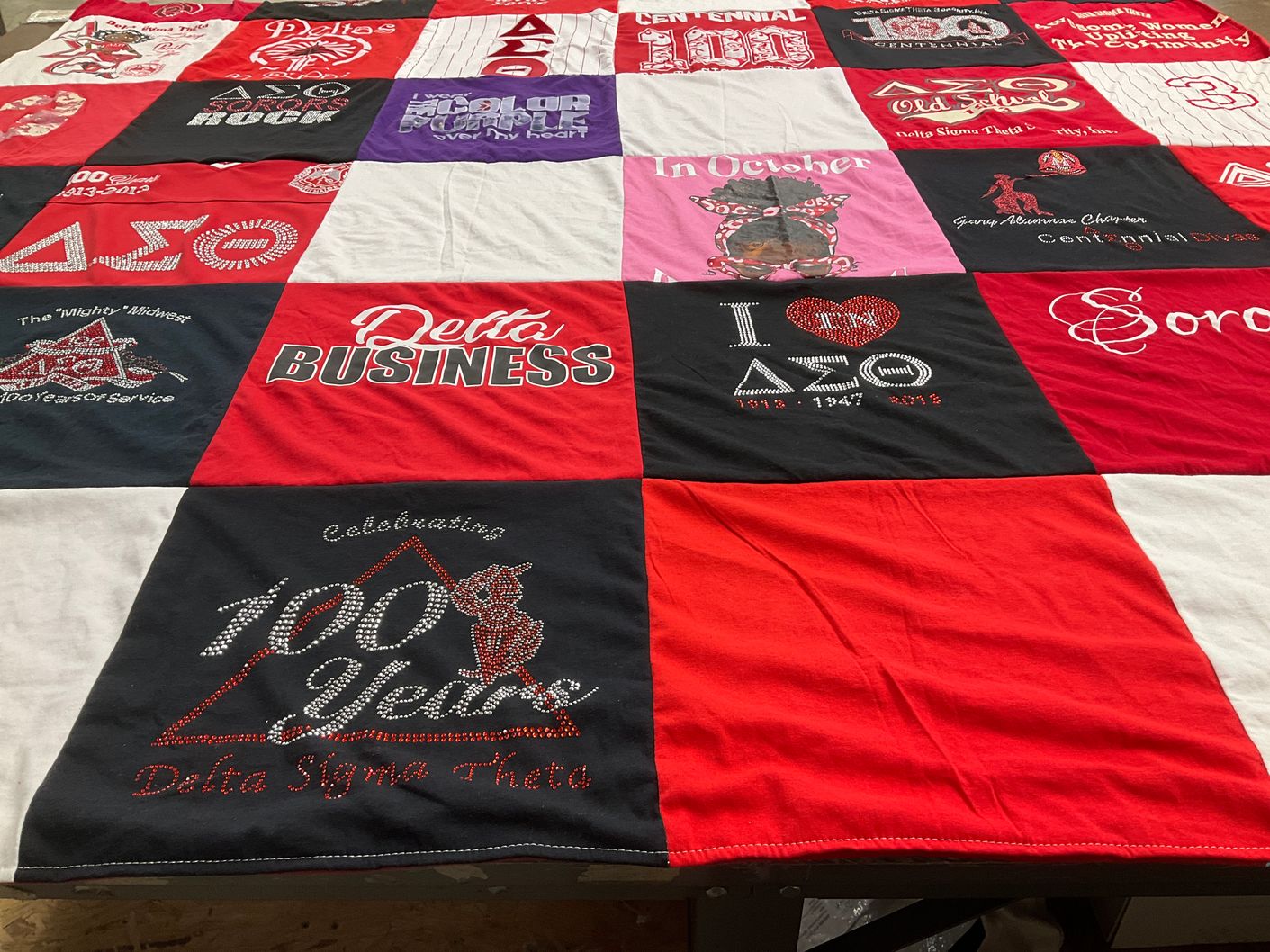 T-shirt quilt with sorority life, community service themes by PJ from IN