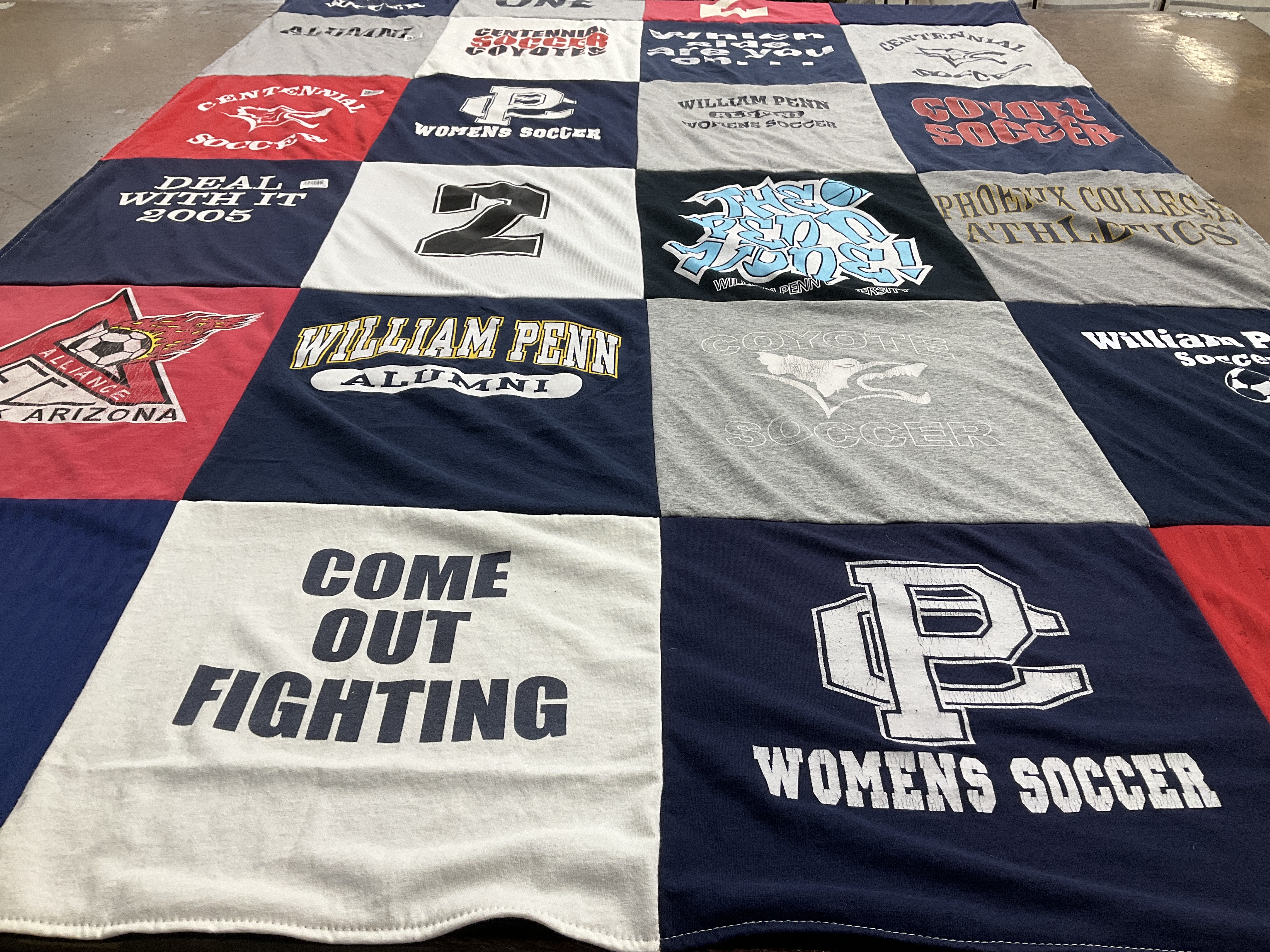 T-shirt quilt featuring coyote soccer by Ashely from AZ