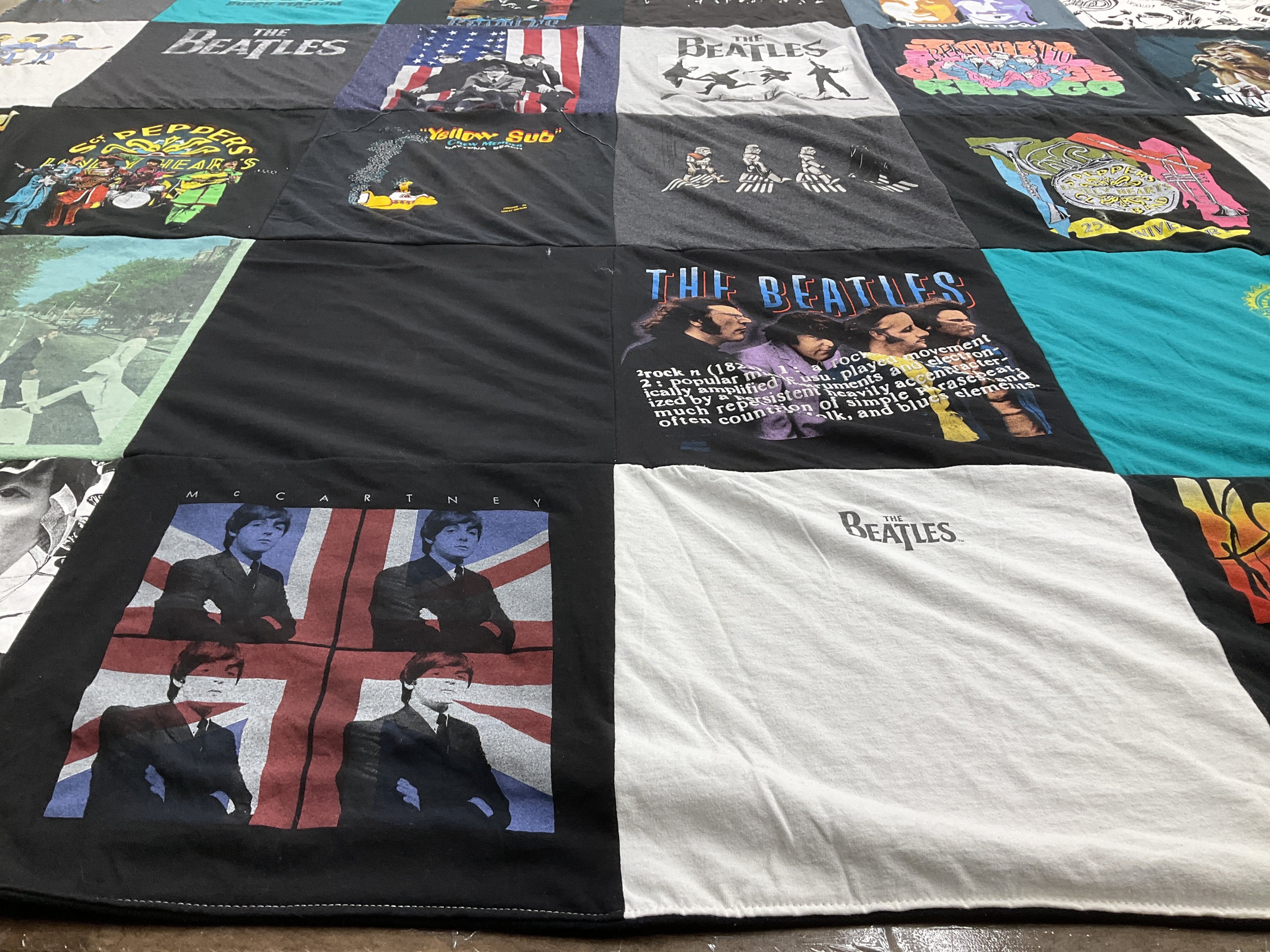T-shirt quilt with music, the beatles themes by Jeff from MO
