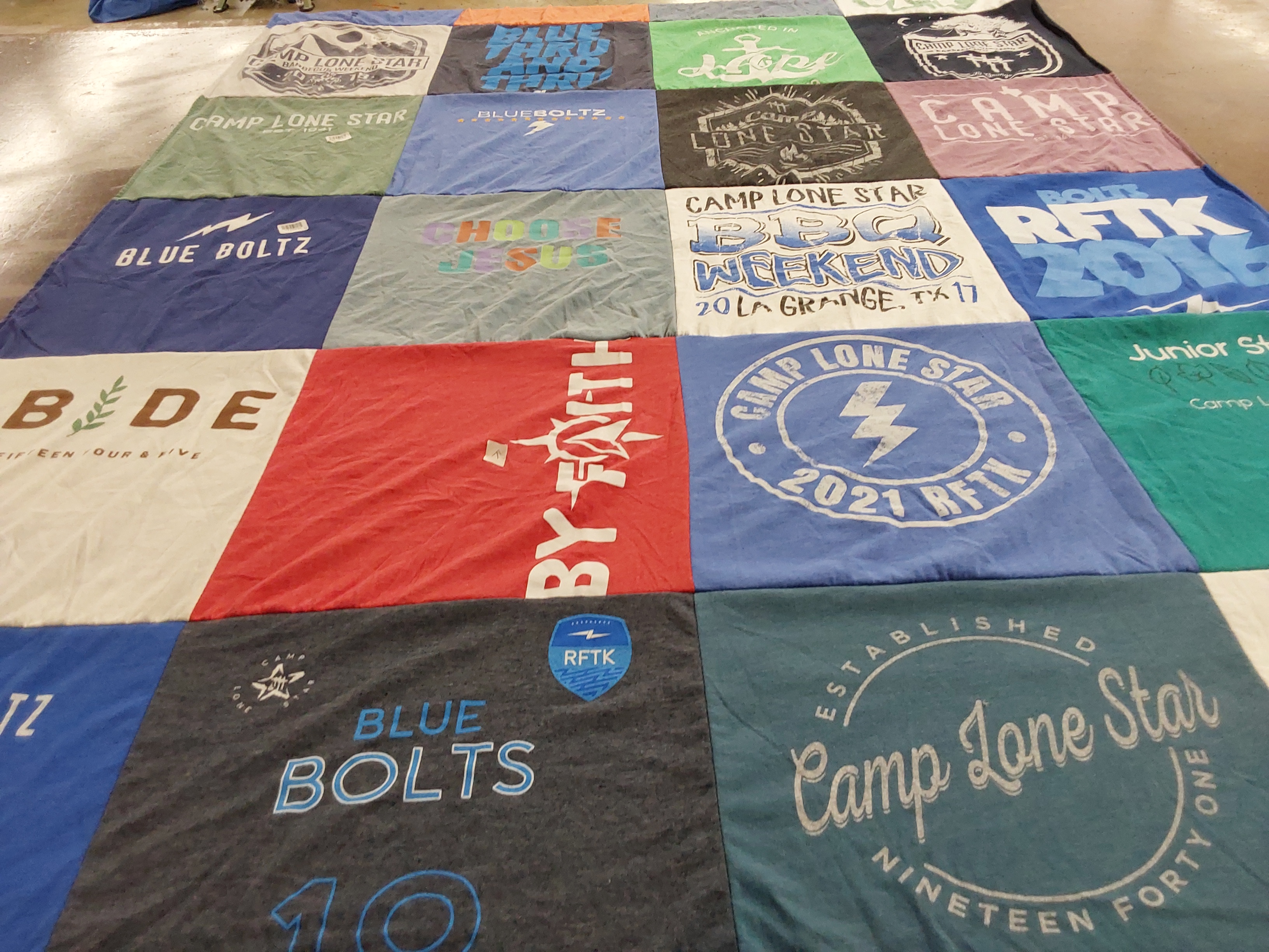 T-shirt quilt with camping, youth themes by Summer from TX