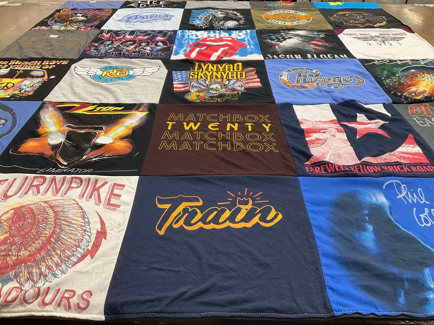 T-shirt quilt with music, concerts themes by Kisha from TX