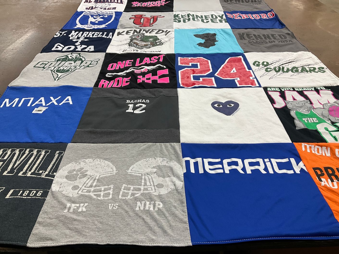 T-shirt quilt featuring cougars, jfk football team by koula from NY