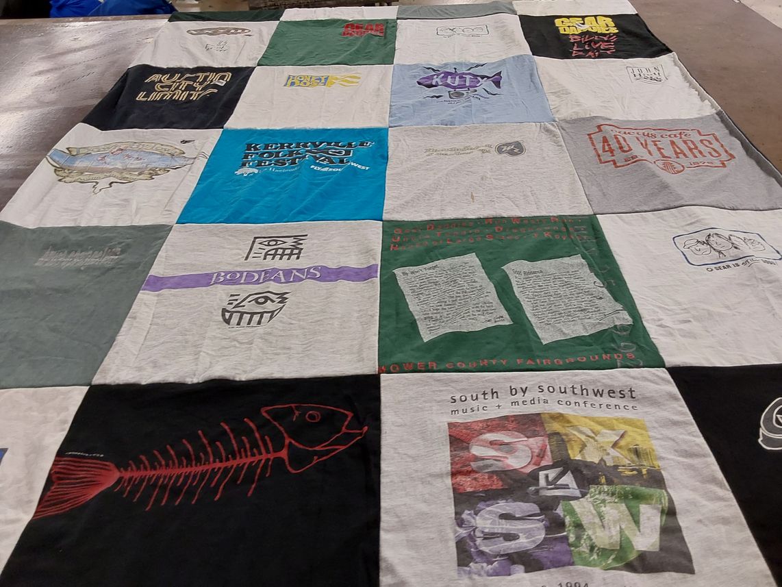 T-shirt quilt with music, festivals themes by Kathy from TX