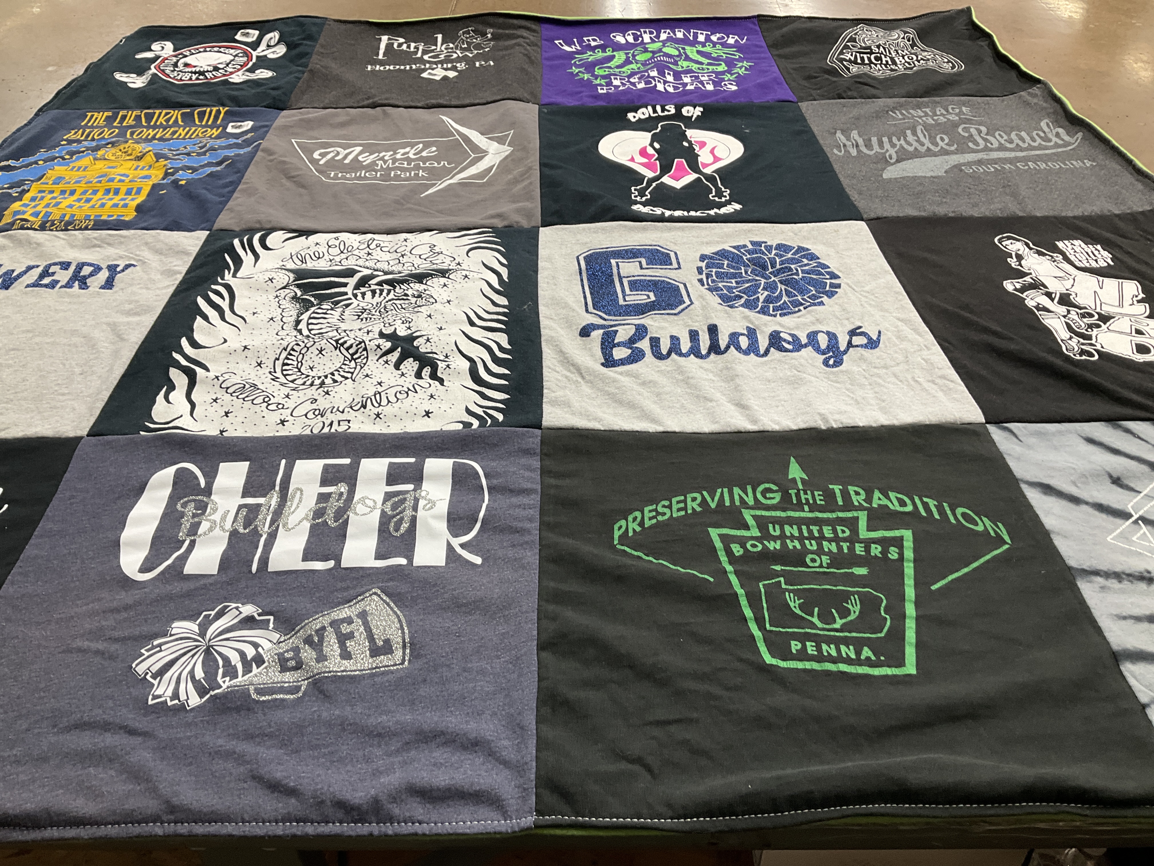 T-shirt quilt featuring bulldogs by Heidi from PA