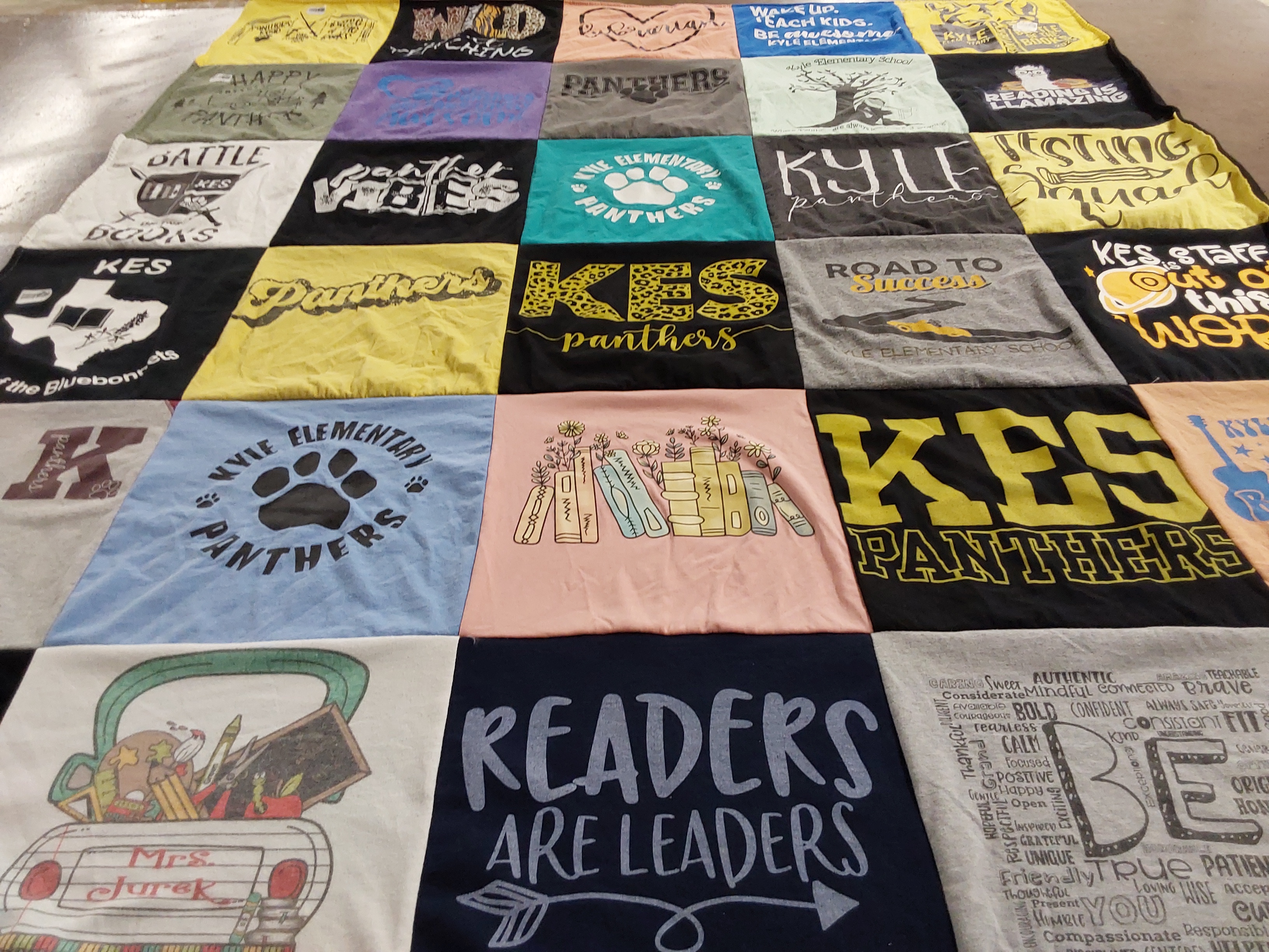 T-shirt quilt featuring kyle elementary panthers by Kristen from TX