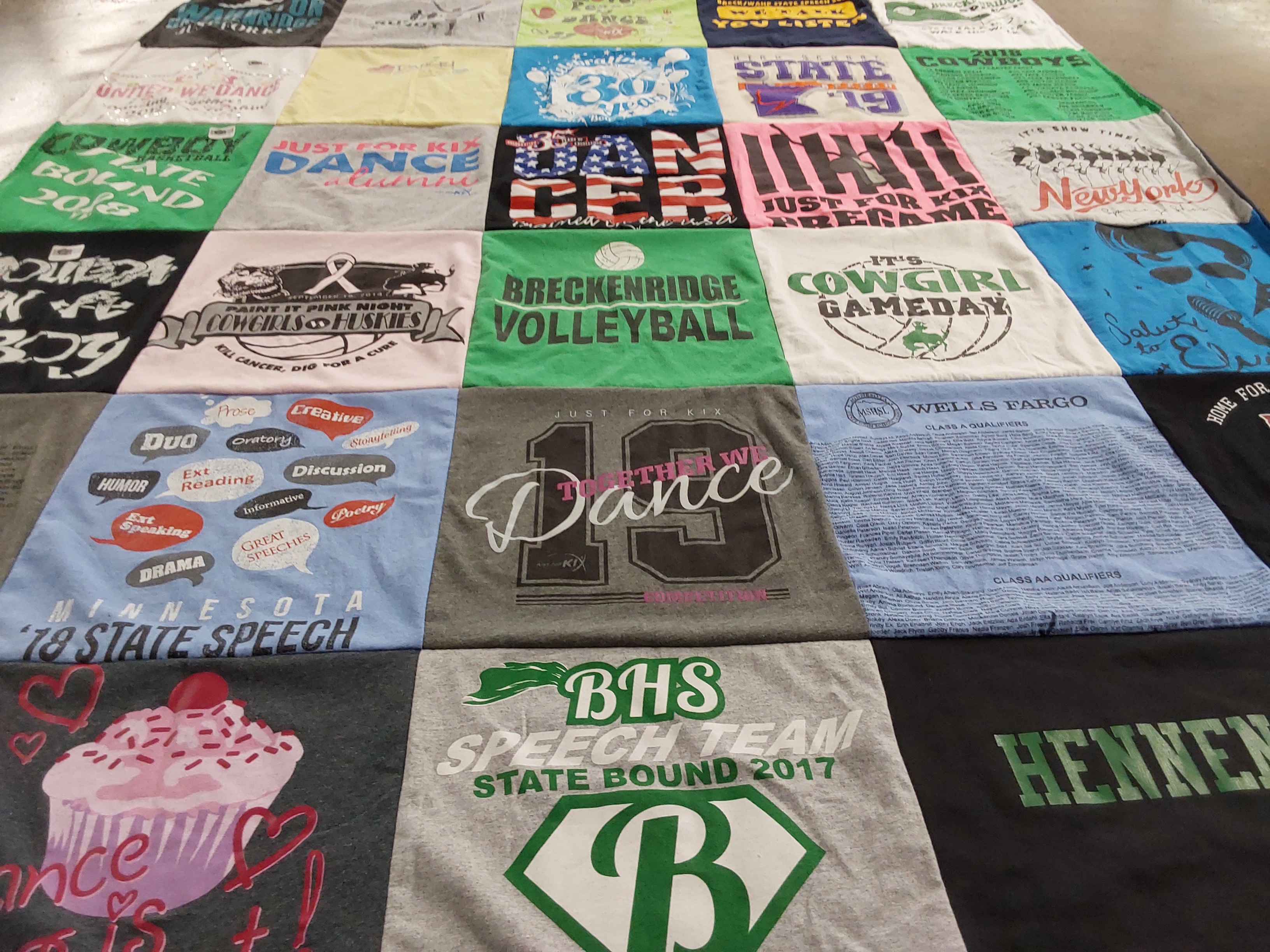 T-shirt quilt featuring breckenridge volleyball team, bhs speech team by Stacy from MN