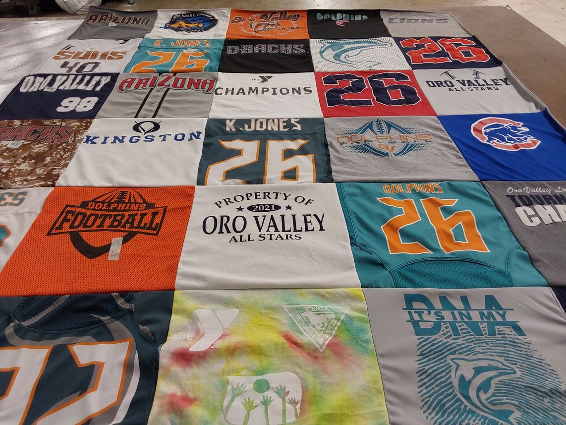 T-shirt quilt featuring dolphins football, oro valley all stars by Bobbi from AZ