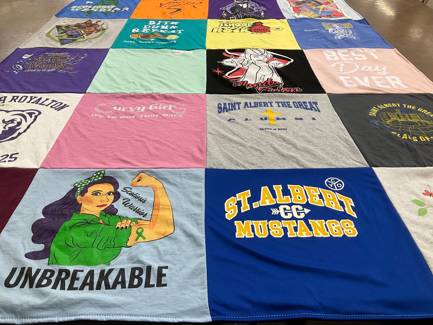 T-shirt quilt featuring st albert mustangs by Allison from OH