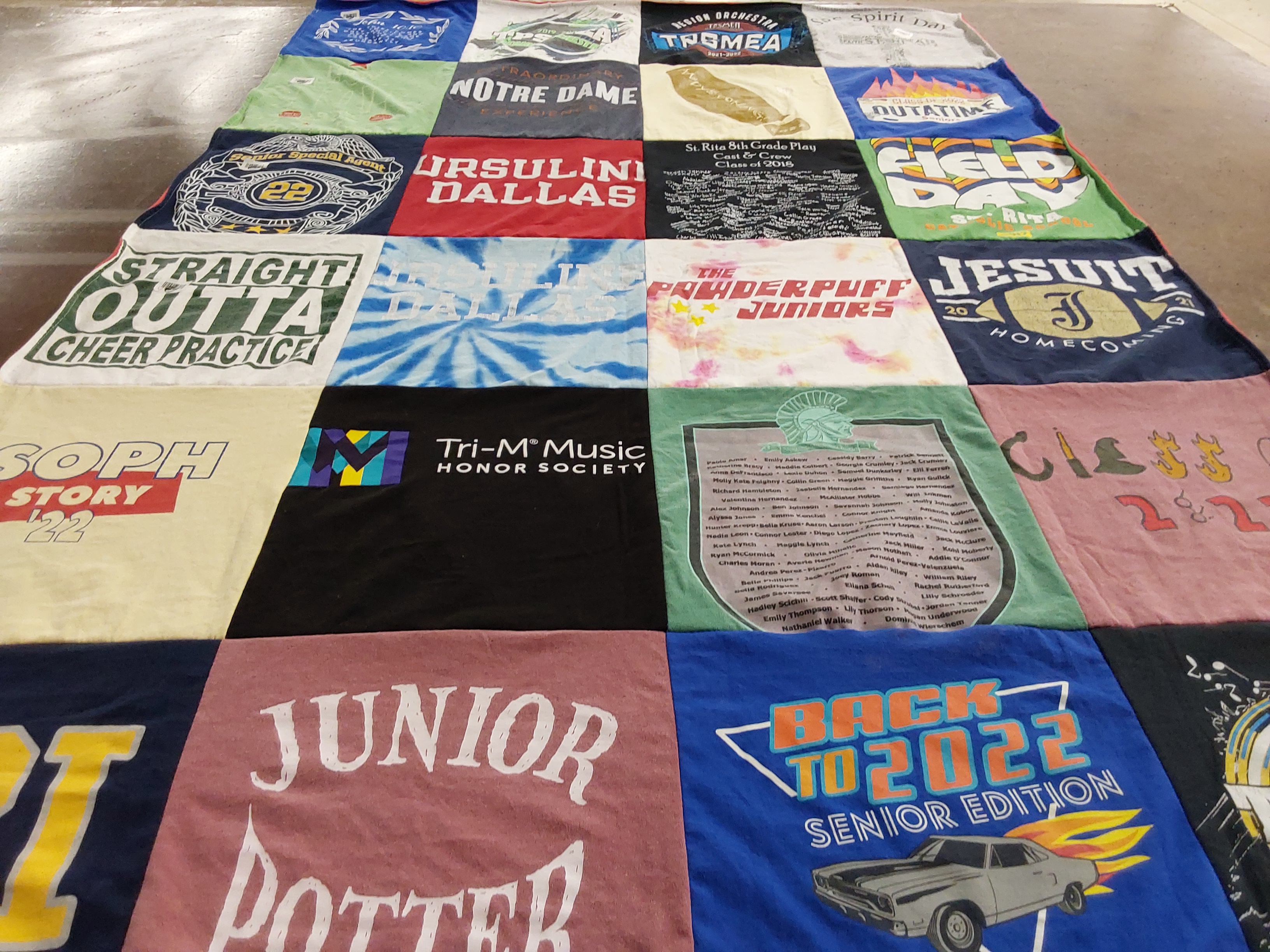 T-shirt quilt from ursuline academy dallas, jesuit college preparatory school of dallas by Aimee from TX