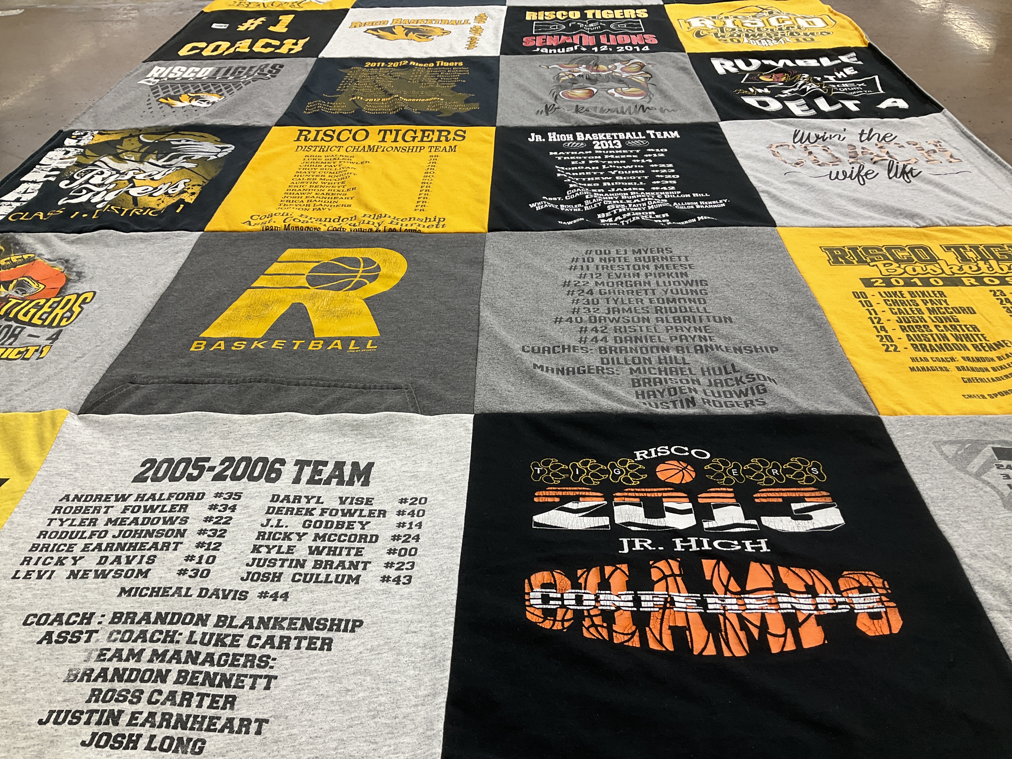 T-shirt quilt featuring risco tigers basketball team by Staci from MO