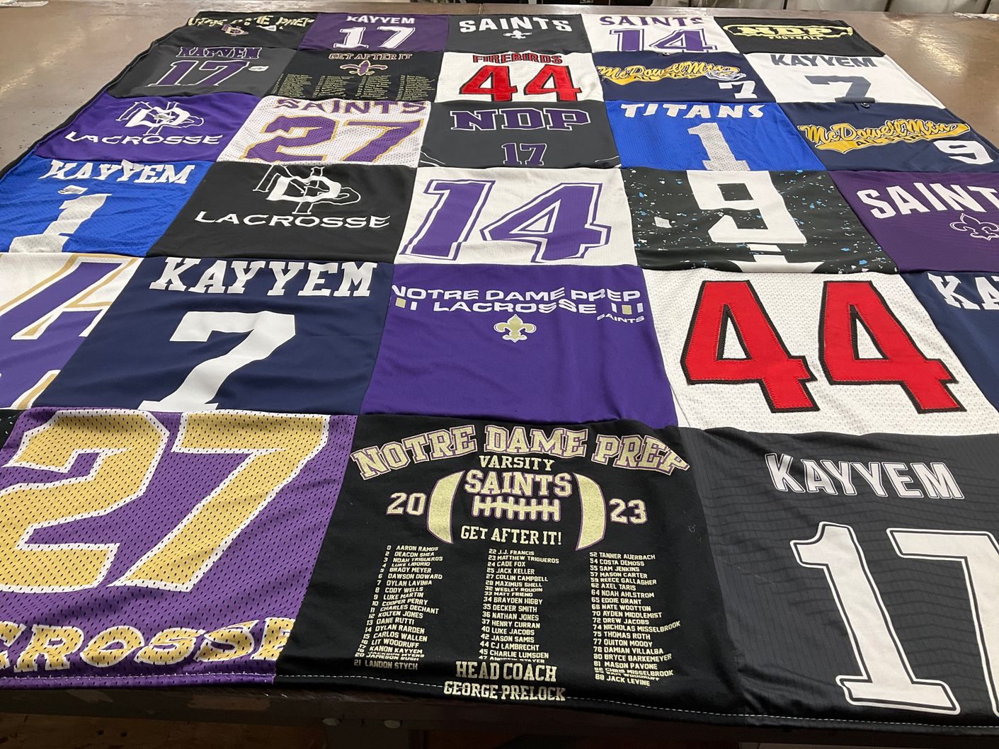 T-shirt quilt featuring saints, titans by Najla from AZ