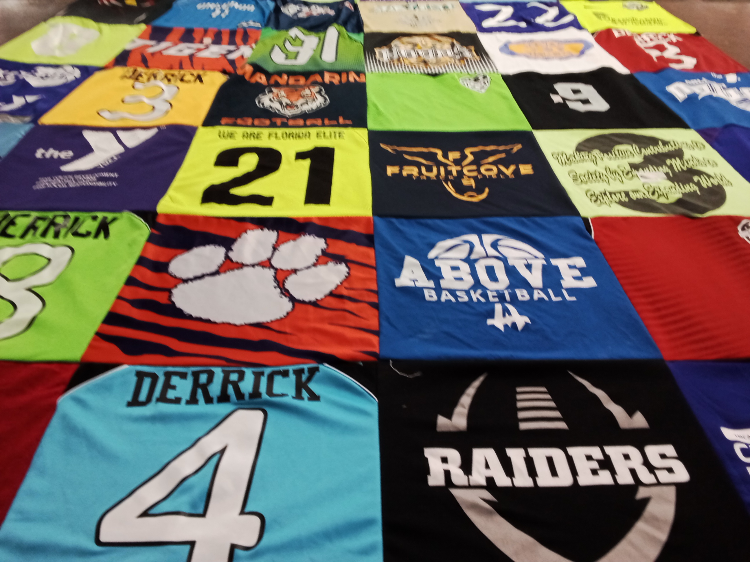 T-shirt quilt with sports, basketball themes by Keisa from FL