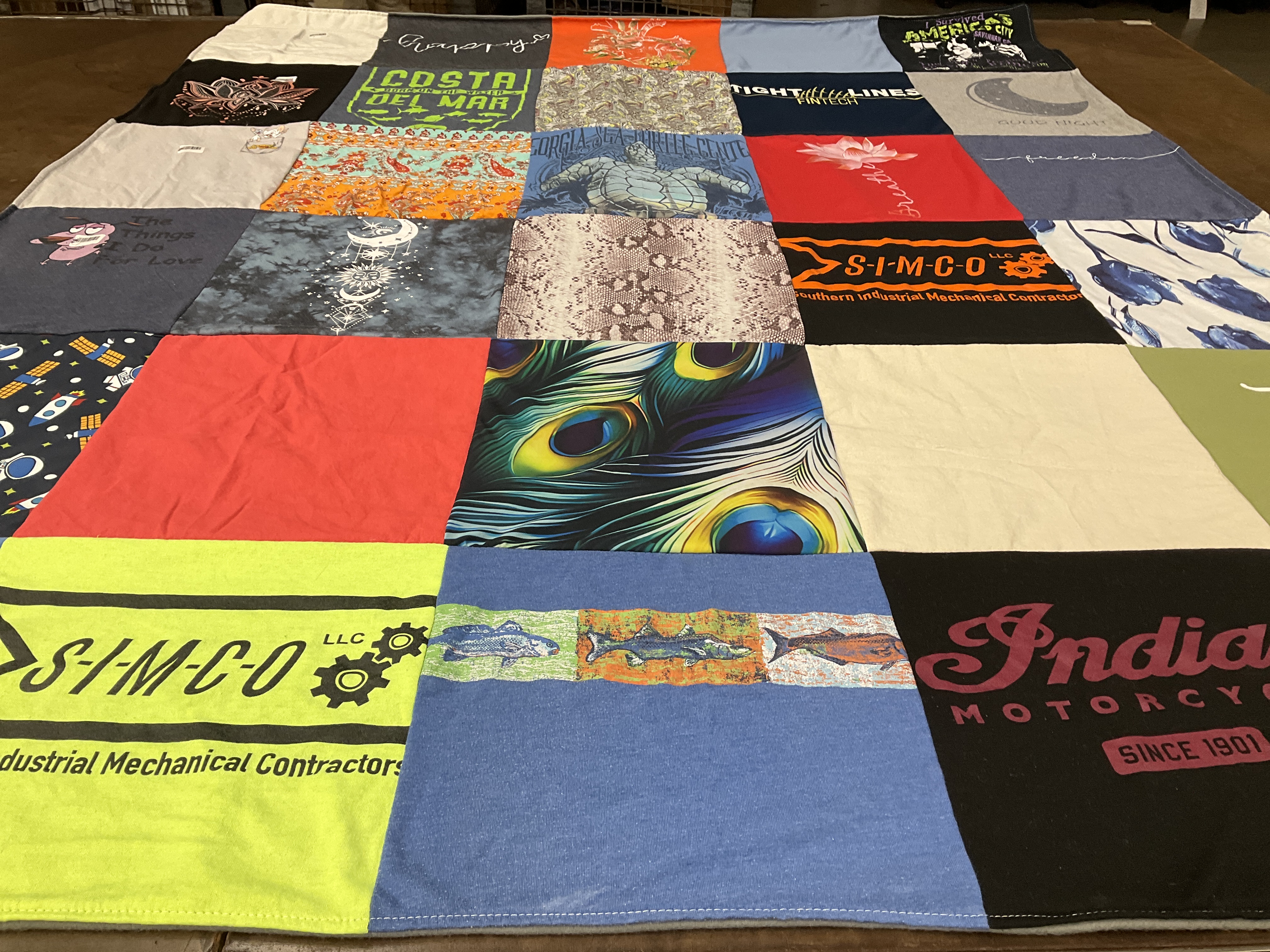 T-shirt quilt with travel, fishing themes by Miranda from GA