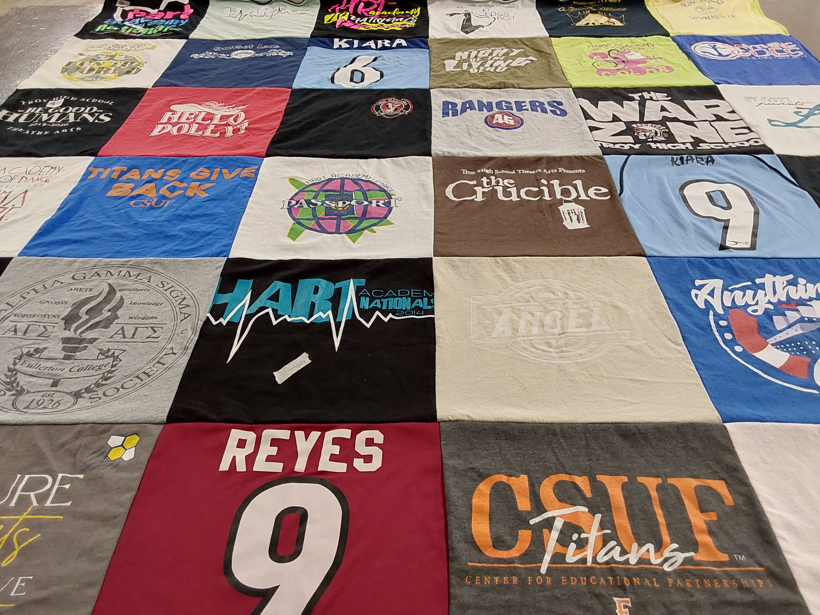 T-shirt quilt featuring csuf titans by Wanda from CA