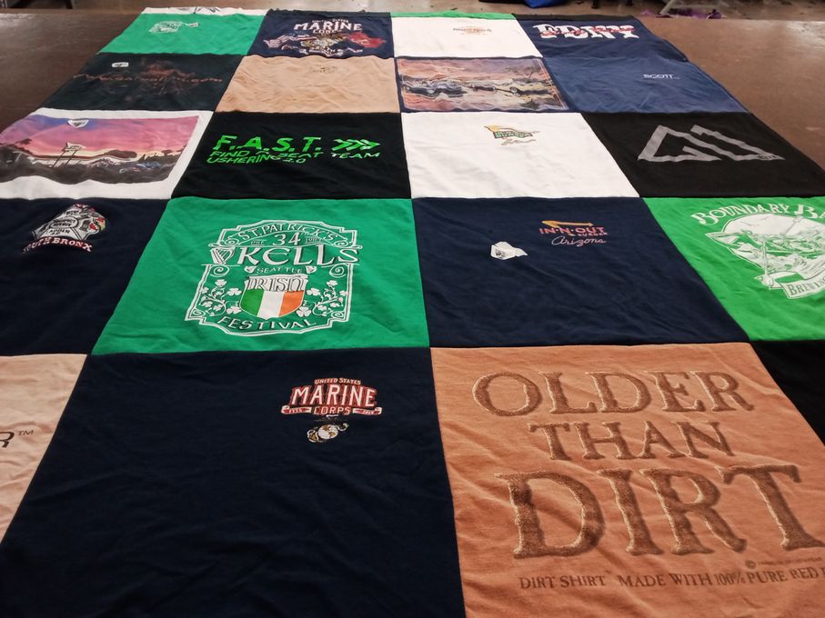T-shirt quilt with marine corps, irish culture themes by Mike from WA