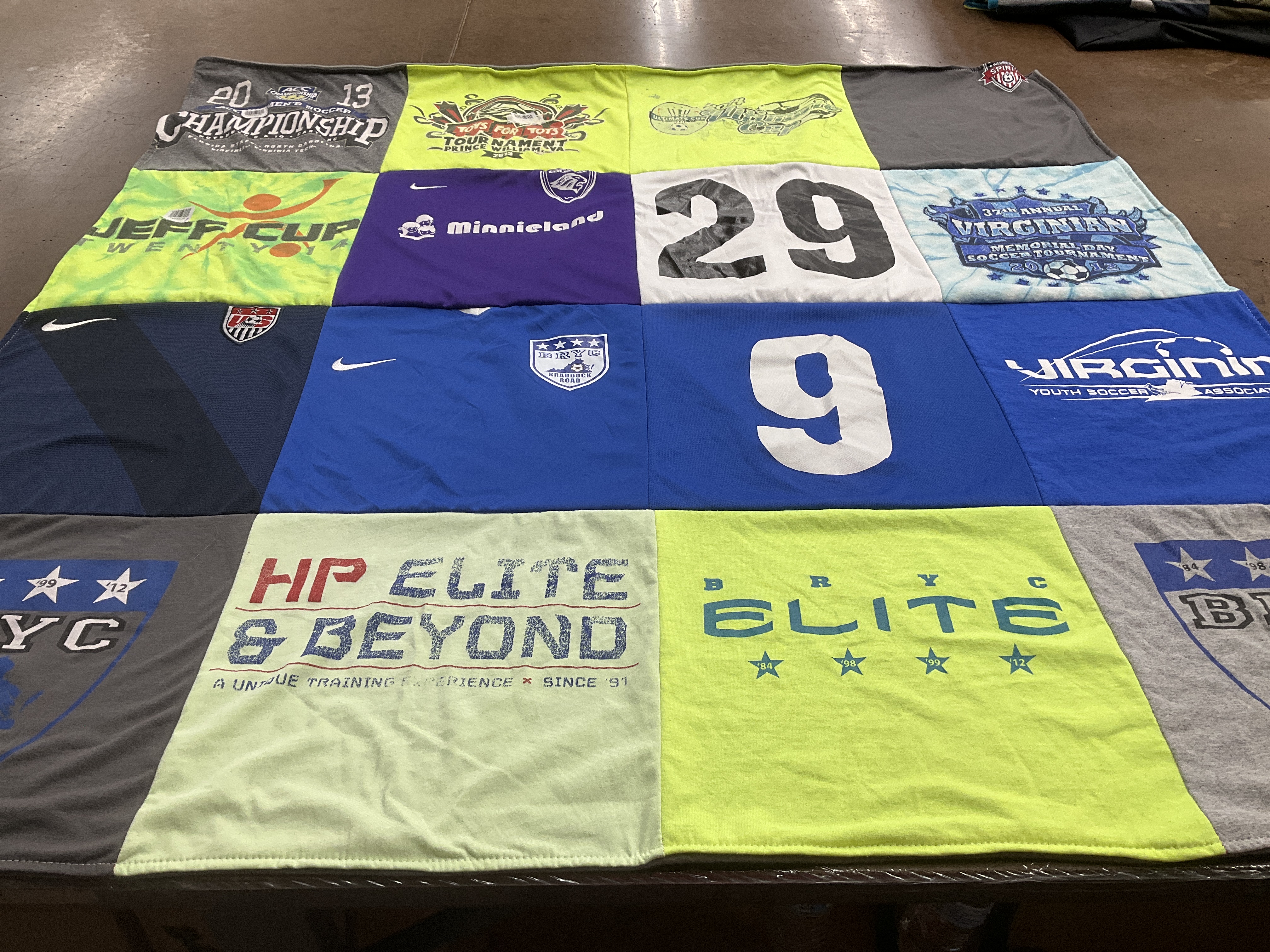 T-shirt quilt with soccer, sports themes by Susan from VA