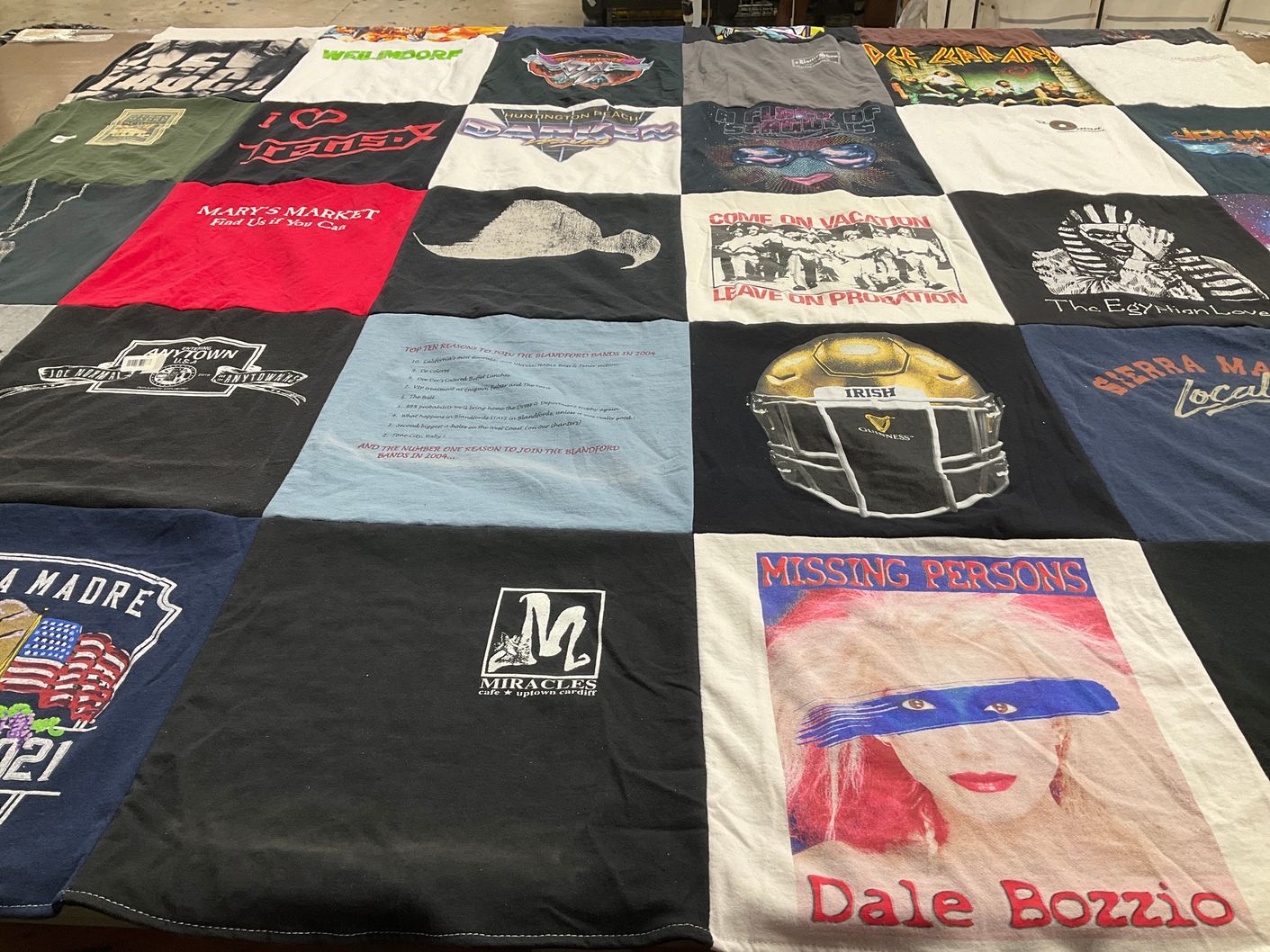 T-shirt quilt with music, bands themes by Ryan from CA