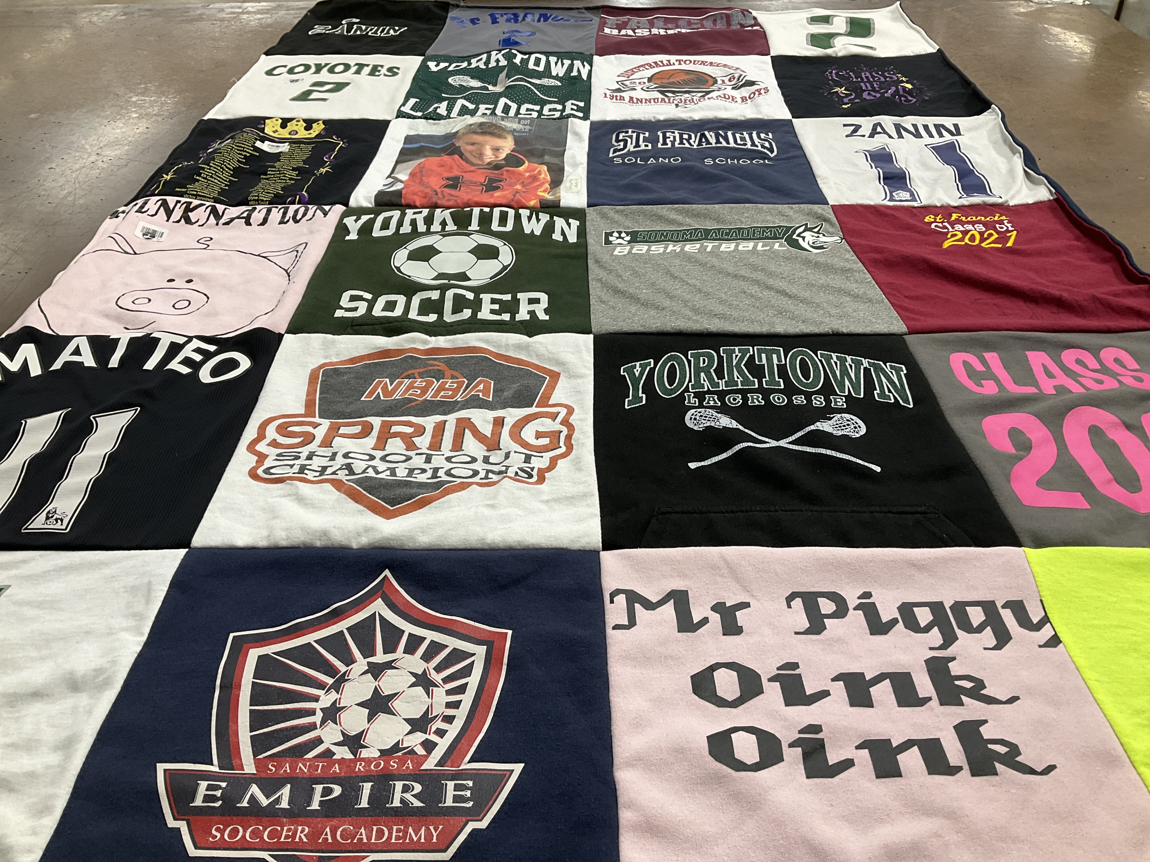T-shirt quilt featuring yorktown lacrosse, coyotes by Elizabeth from NJ