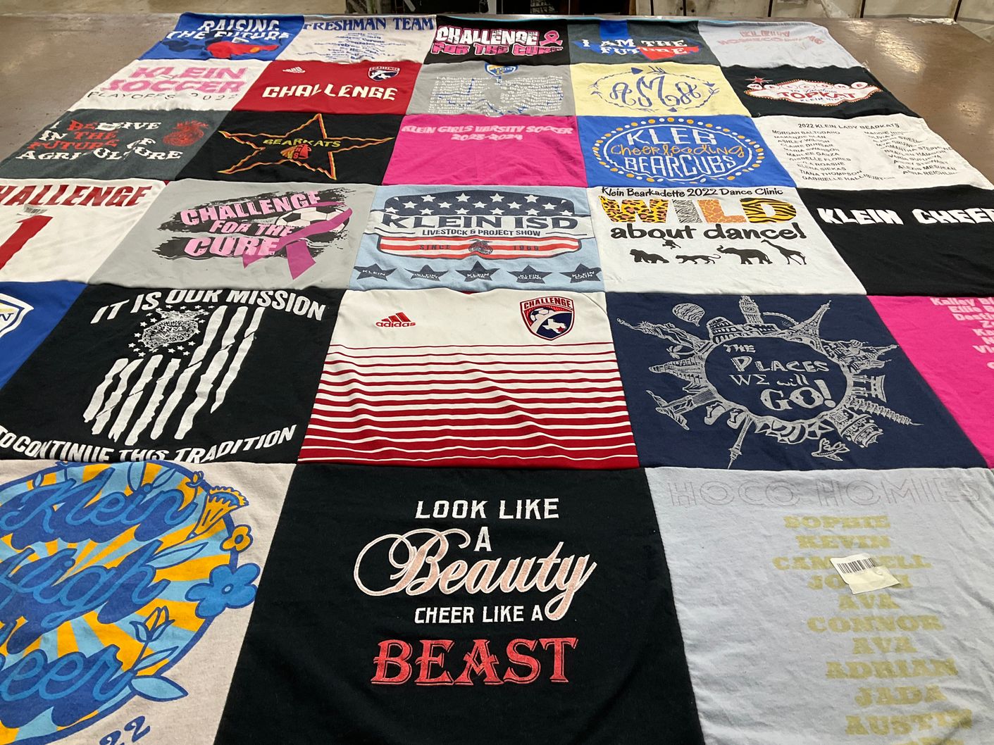 T-shirt quilt featuring klein bearcats, klein cheerleading bear cubs by Georgia  from TX