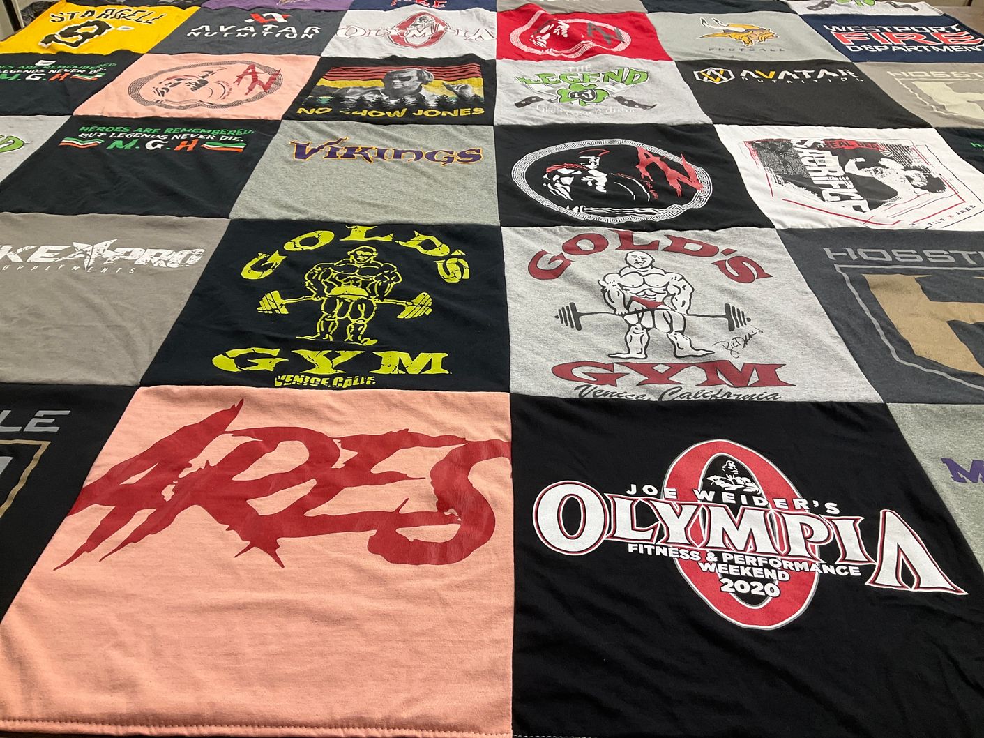 T-shirt quilt with fitness, bodybuilding themes by Paul from MA