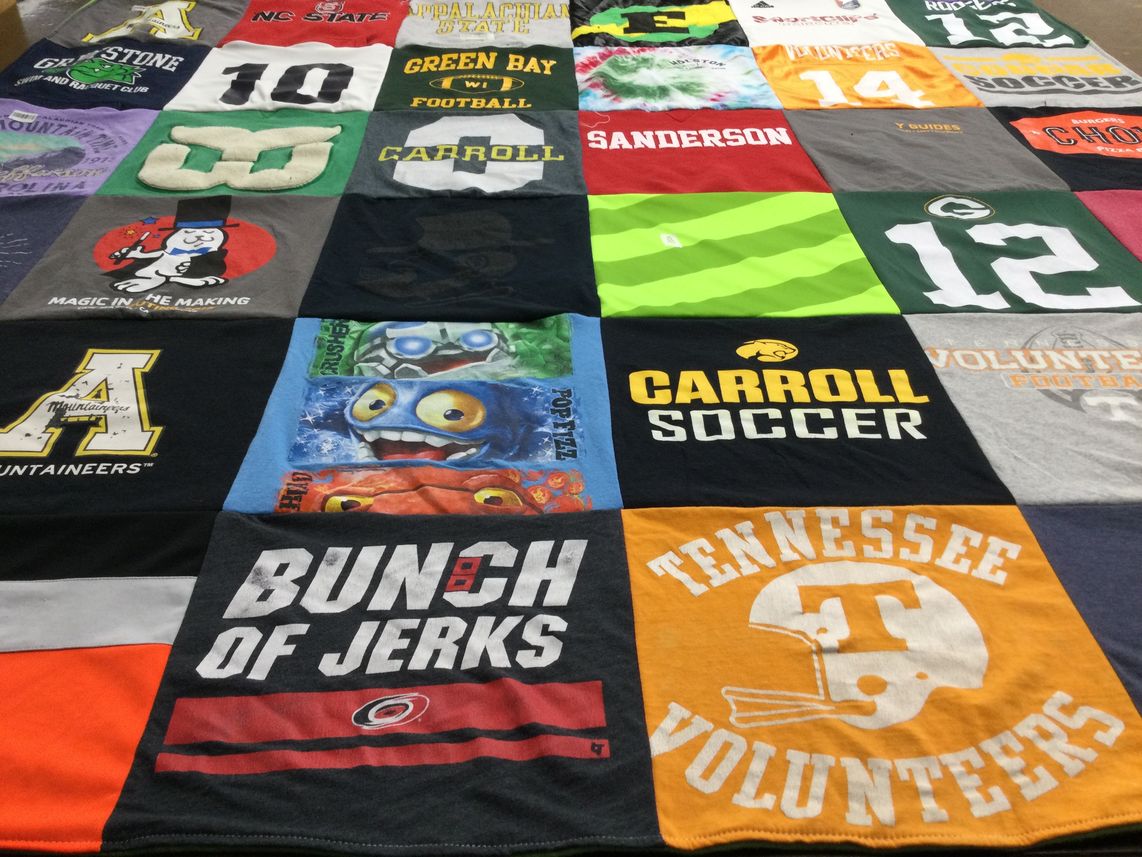 T-shirt quilt featuring tennessee volunteers football, carroll soccer by Tricia from NC
