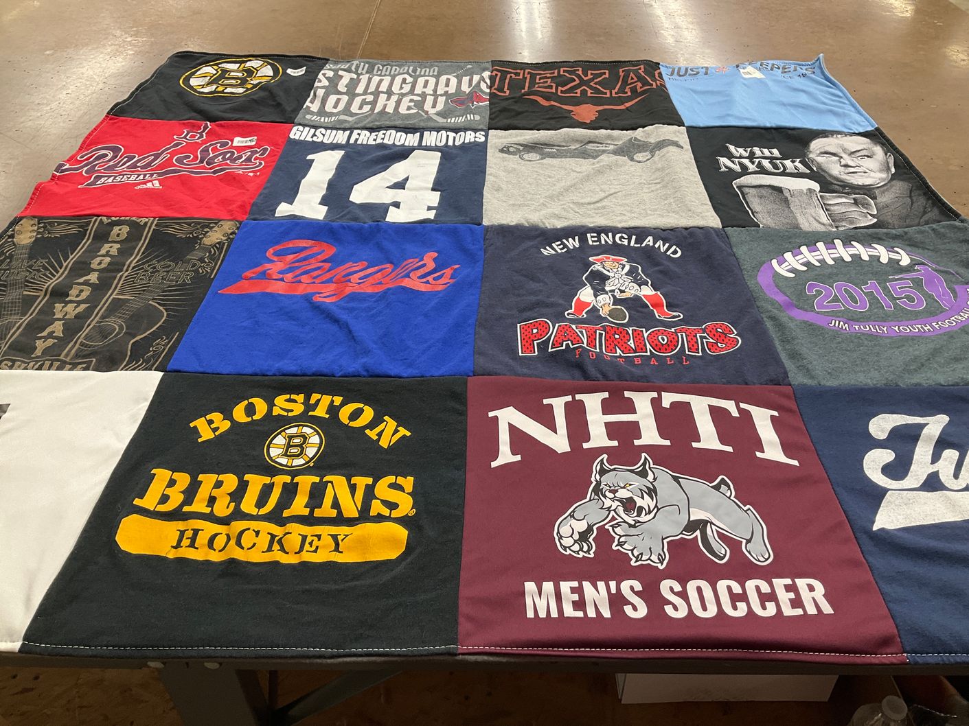 T-shirt quilt featuring new england patriots football, boston bruins hockey by Donalin from NH