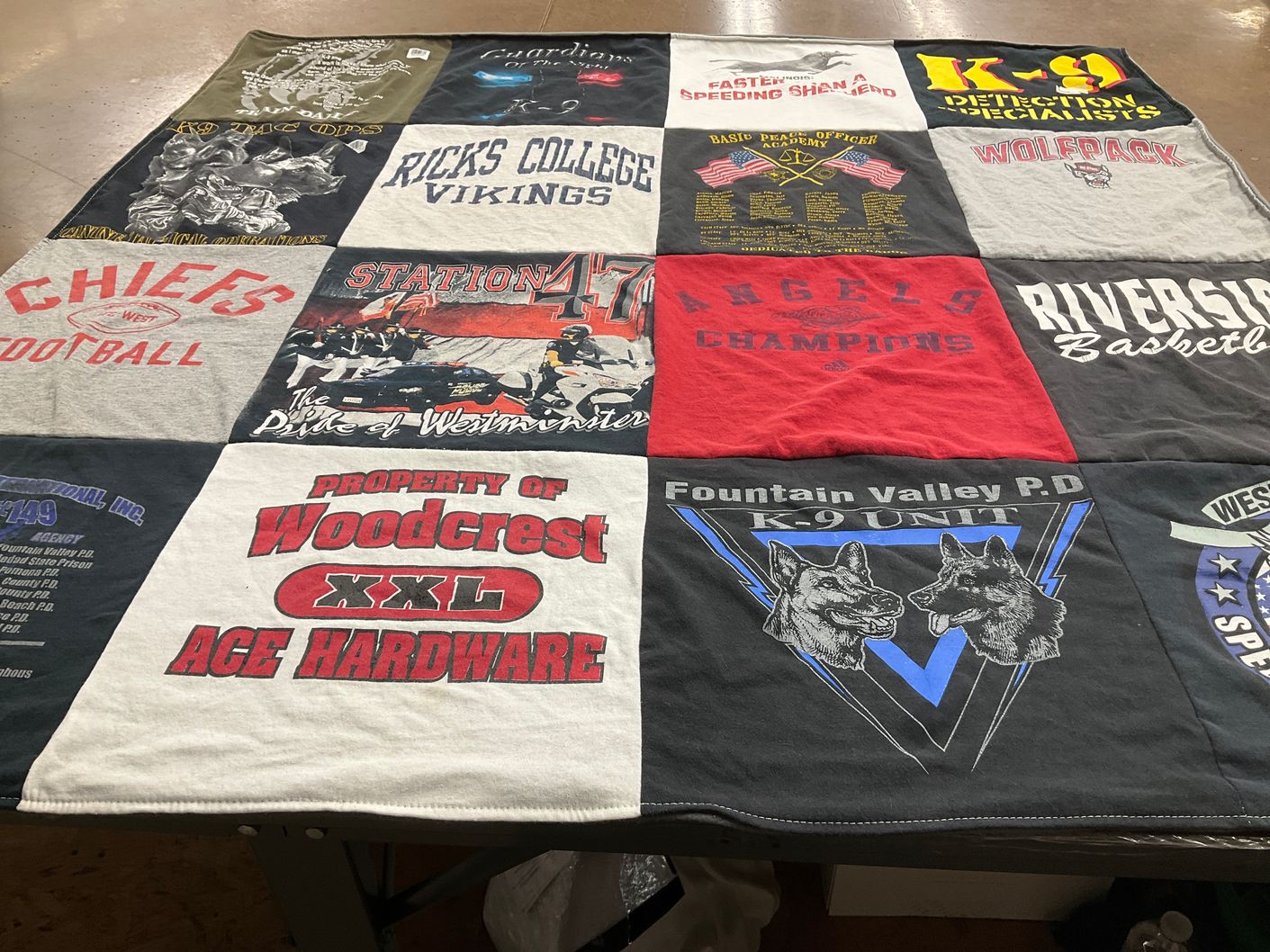 T-shirt quilt featuring riverside basketball by Derek from CA