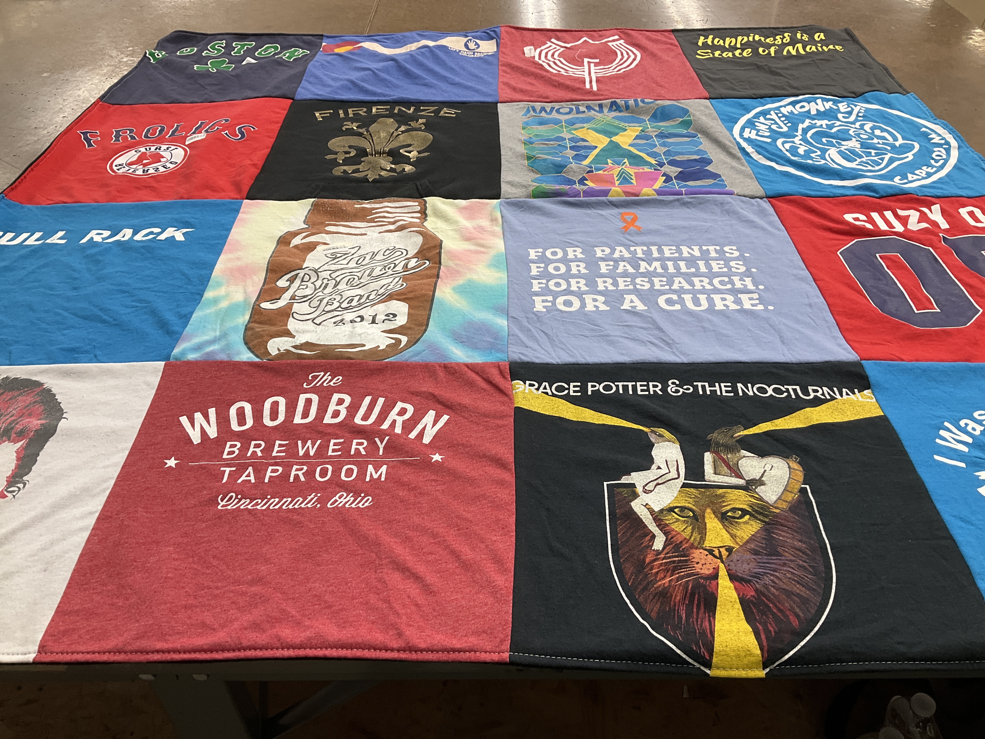 T-shirt quilt with breweries, music themes by Susan from MA