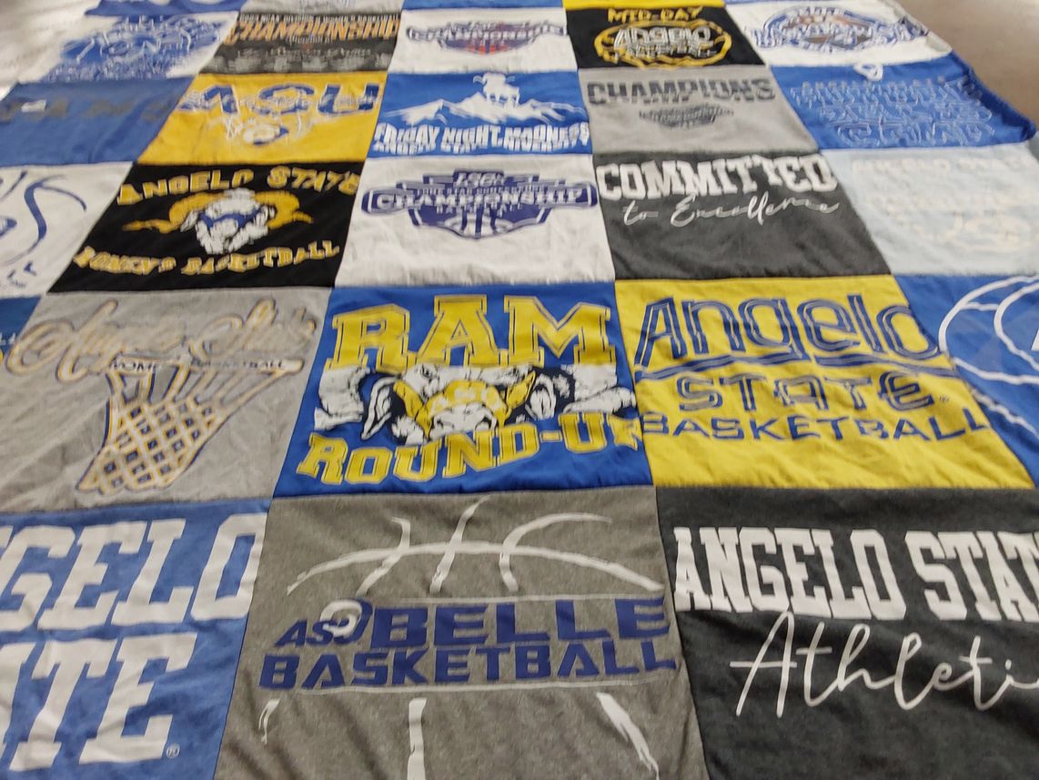 T-shirt quilt featuring angelo state university basketball by Amy from TX