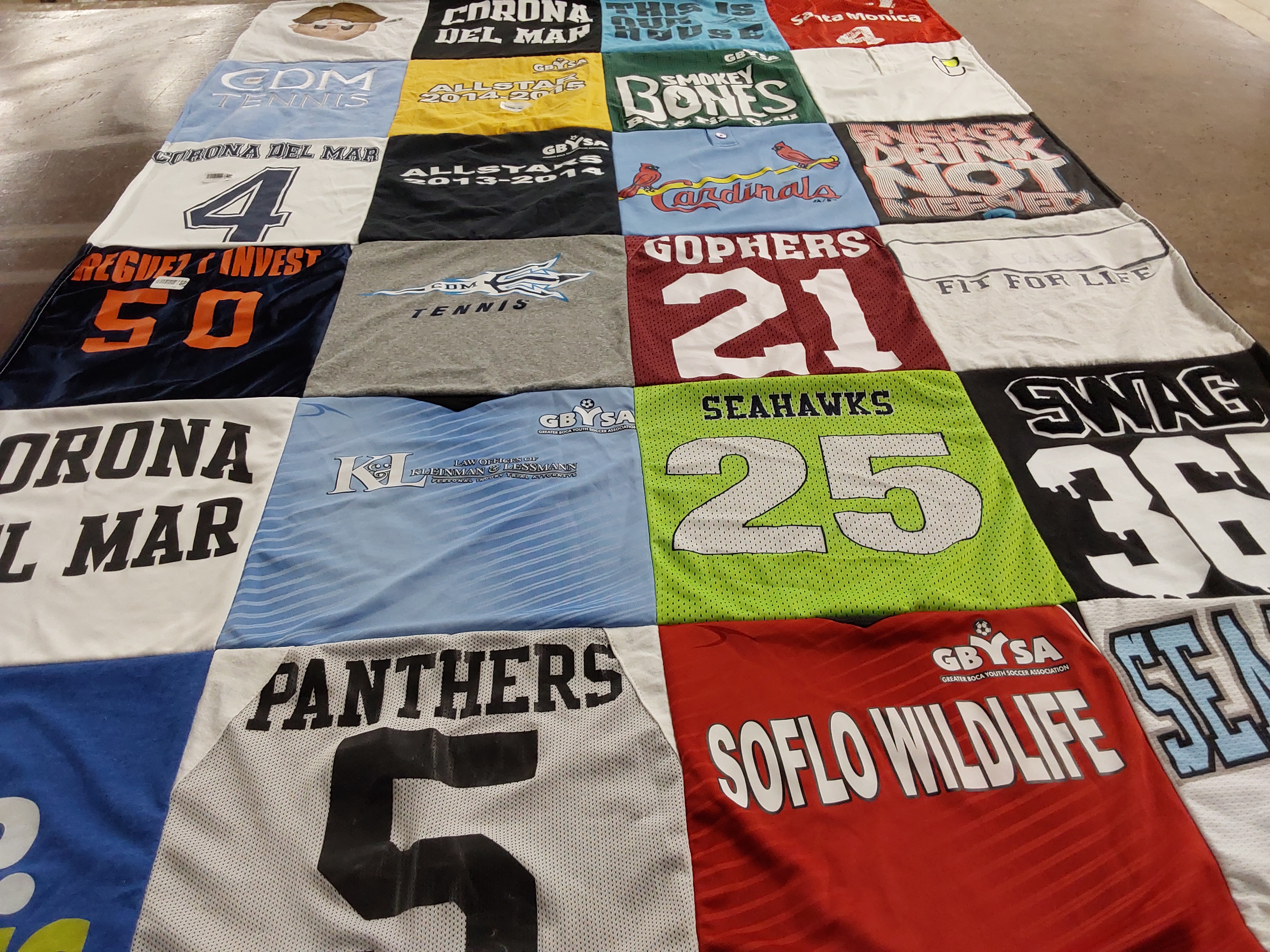T-shirt quilt featuring seahawks, panthers by Michele from CA