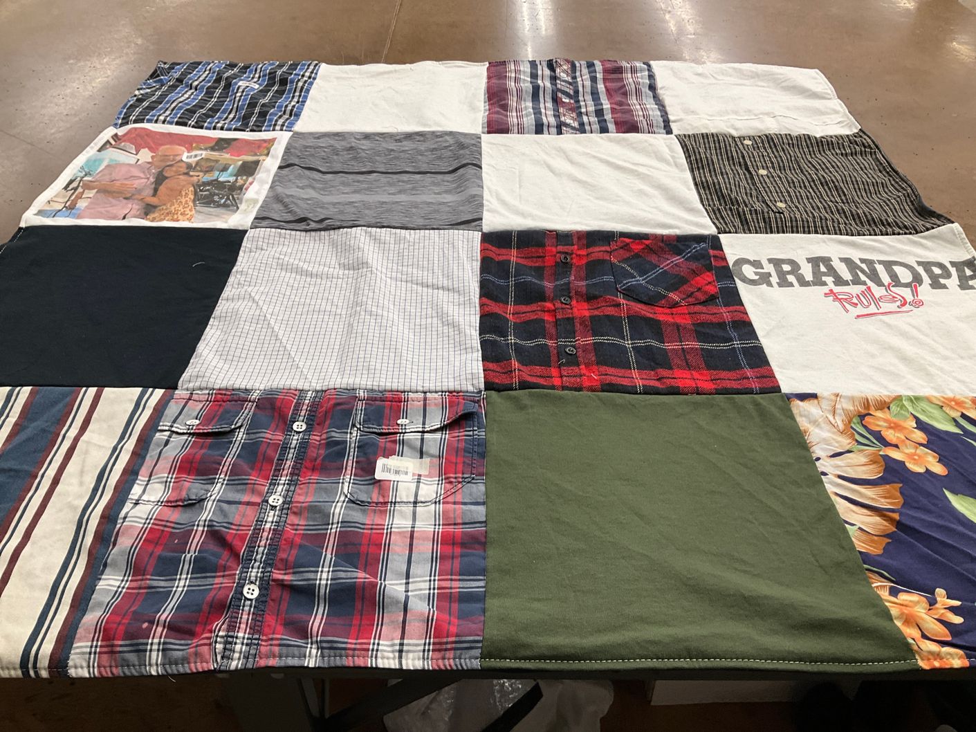 T-shirt quilt with family, heritage themes by Sharon from CA