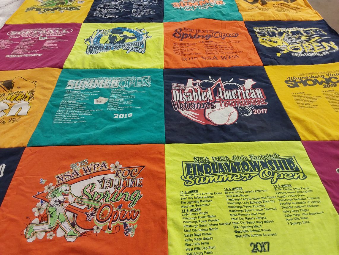 T-shirt quilt with softball, tournaments themes by Ray from PA