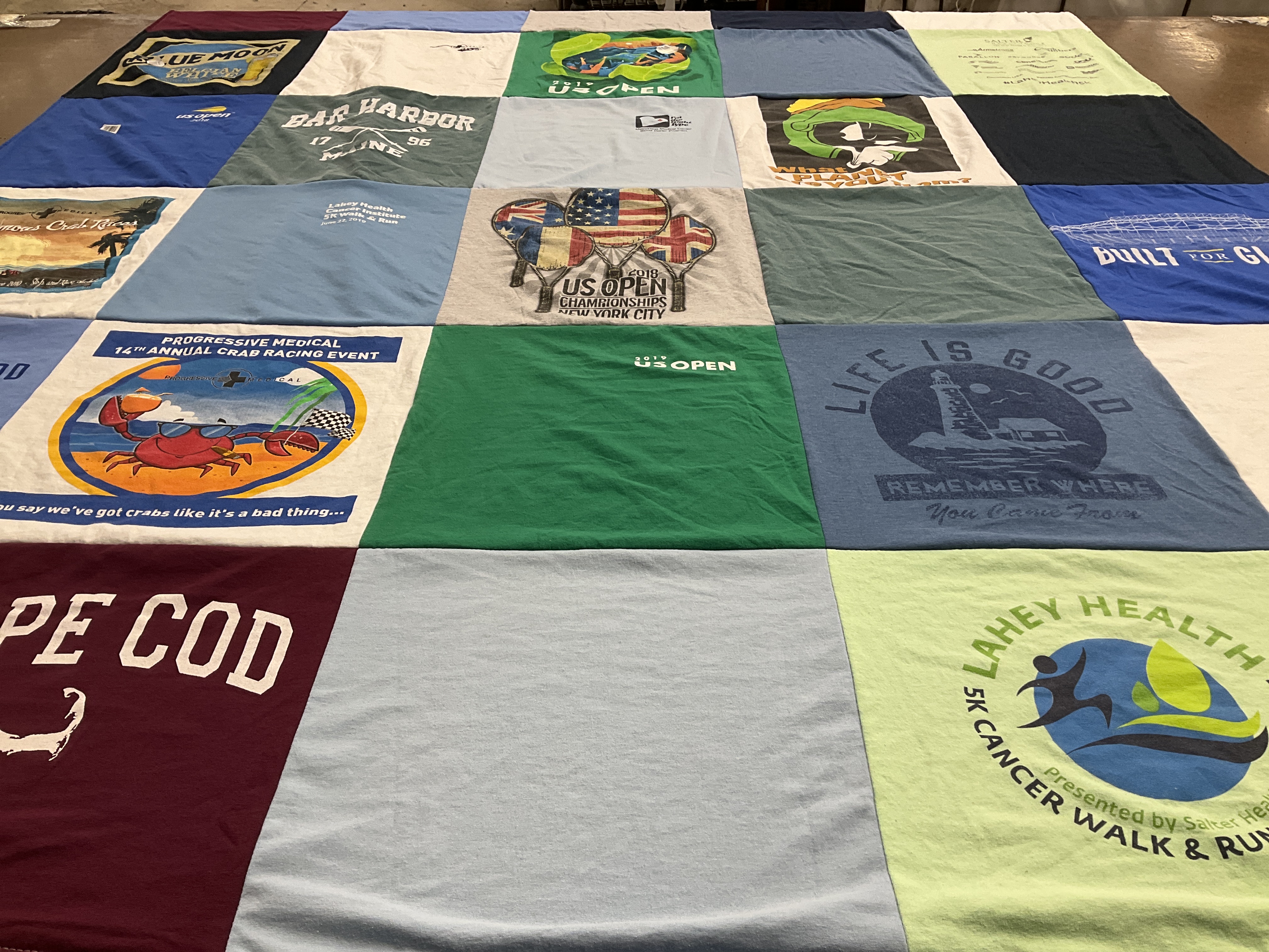 T-shirt quilt with crabs, sports themes by Nancy from MA