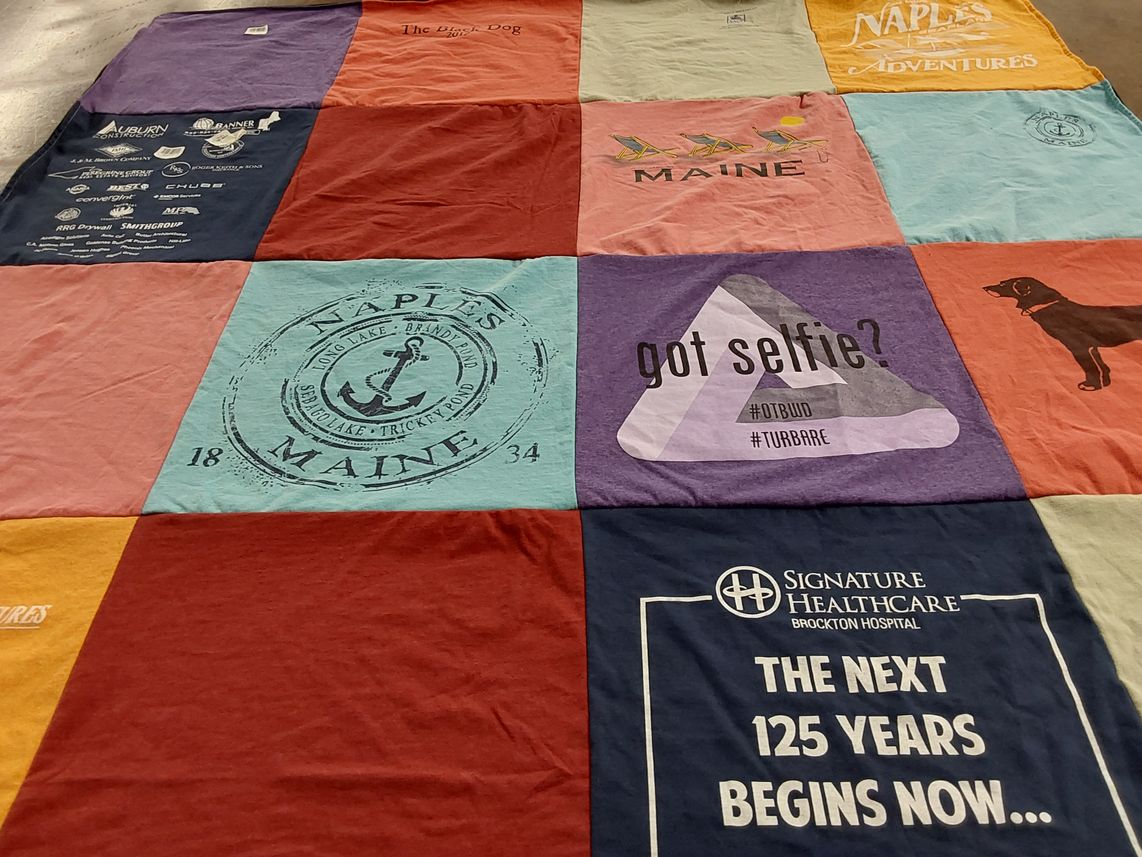 T-shirt quilt with outdoor activities, photography themes by Nancy from MA