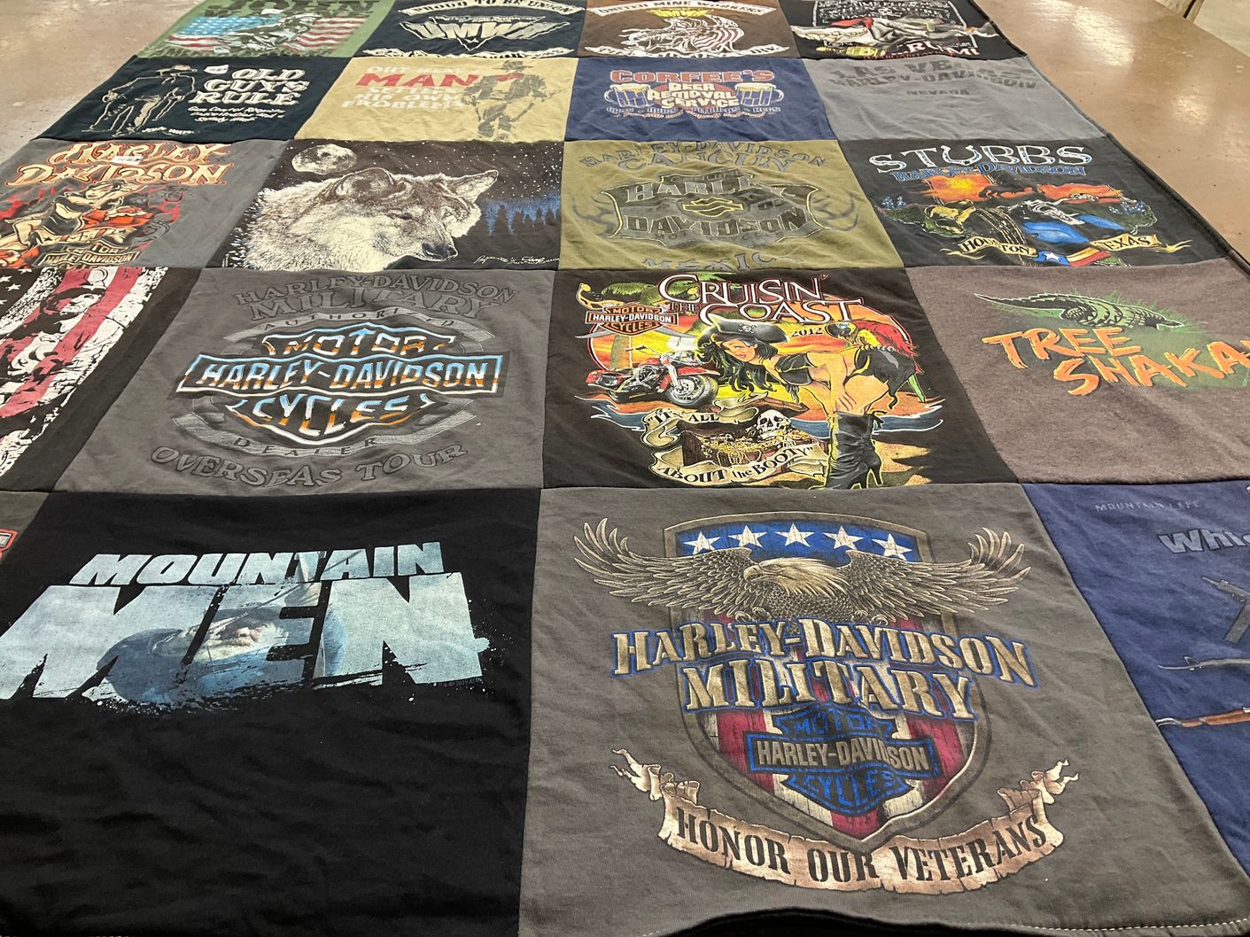 T-shirt quilt with motorcycles, military themes by Angie from OH