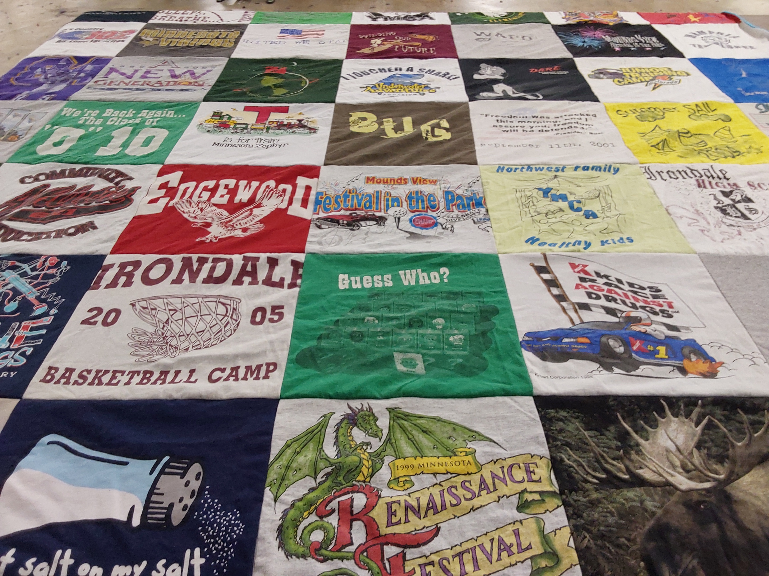 T-shirt quilt from iron dale high school, edgewood community college by Patricia from MN