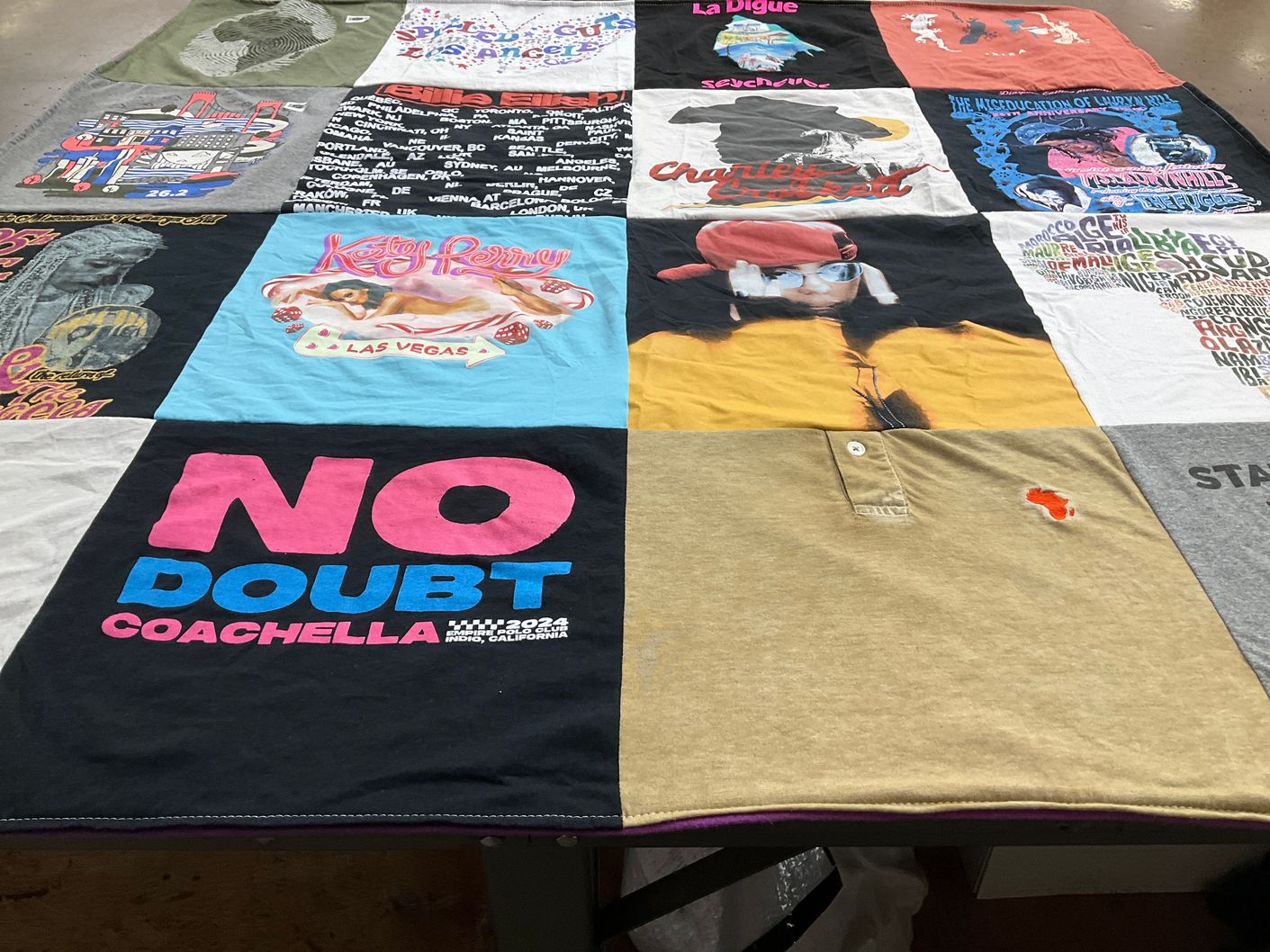 T-shirt quilt with music, festivals themes by Becki from CA