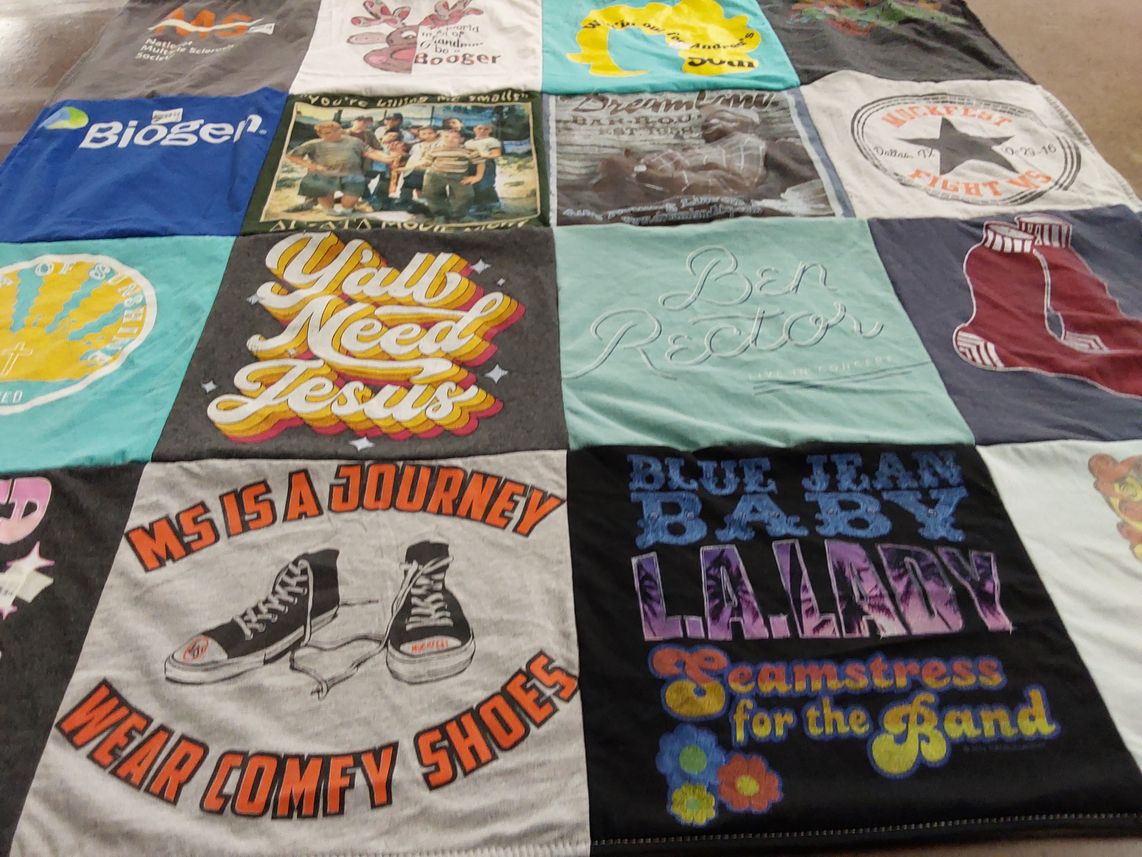 T-shirt quilt with music, christianity themes by Stacie from OK