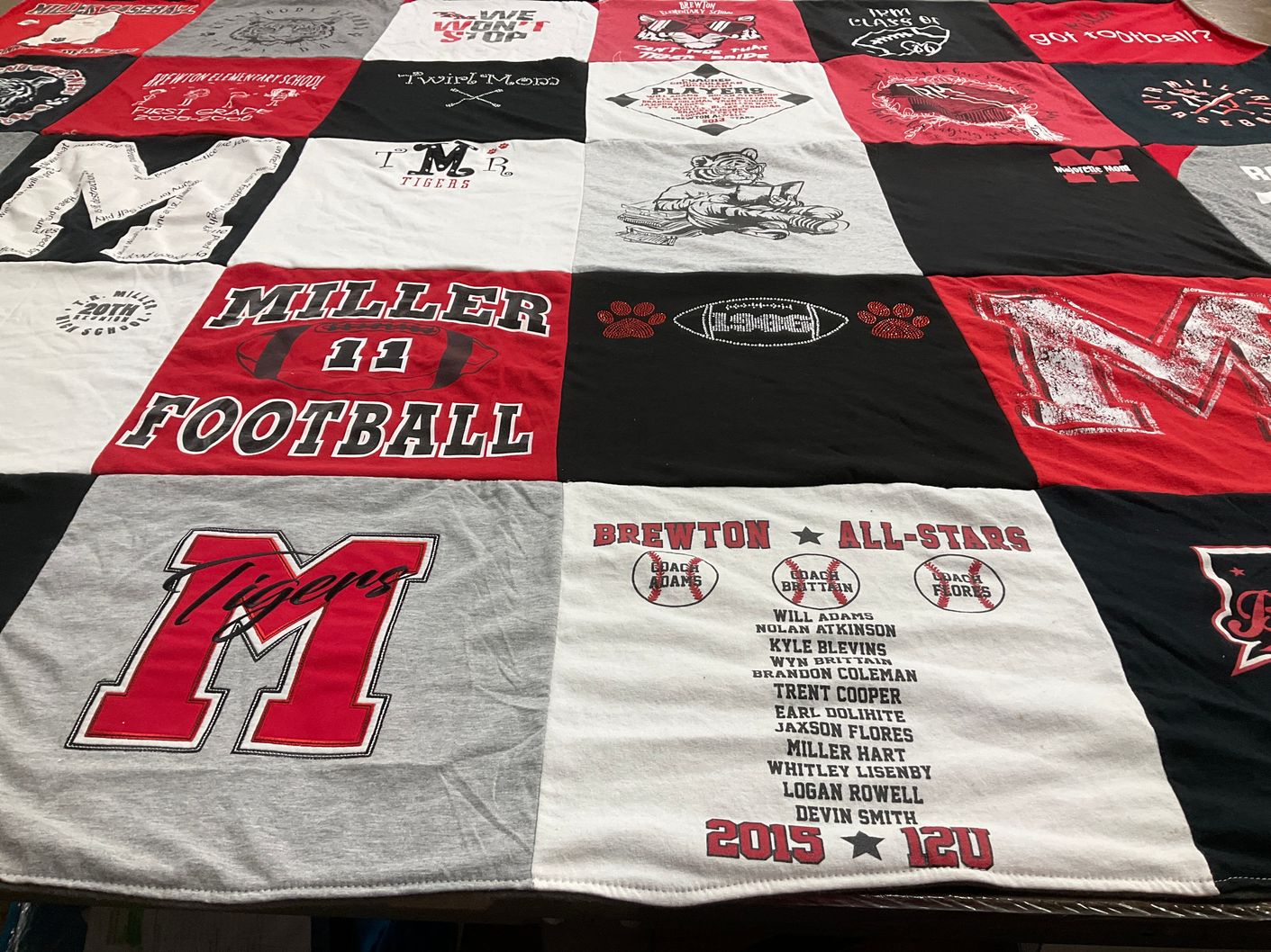 T-shirt quilt featuring newton all stars, miller high school tigers by Dana from AL