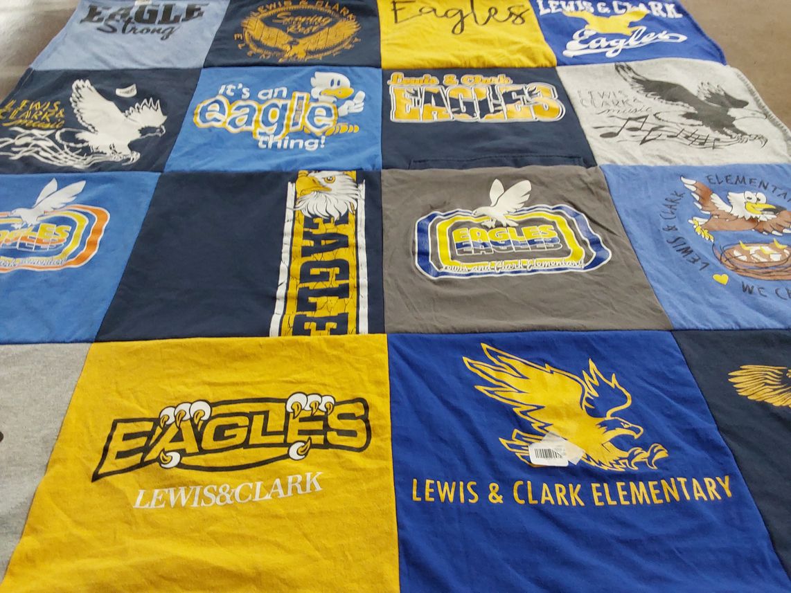 T-shirt quilt featuring lewis and clark eagles by Carri from WA