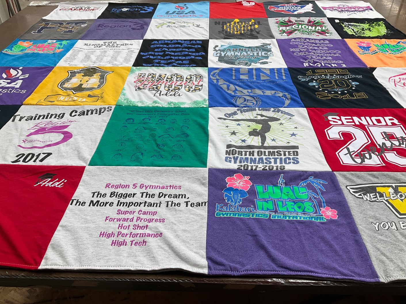 T-shirt quilt from north olmsted gymnastics by Stephanie from TX