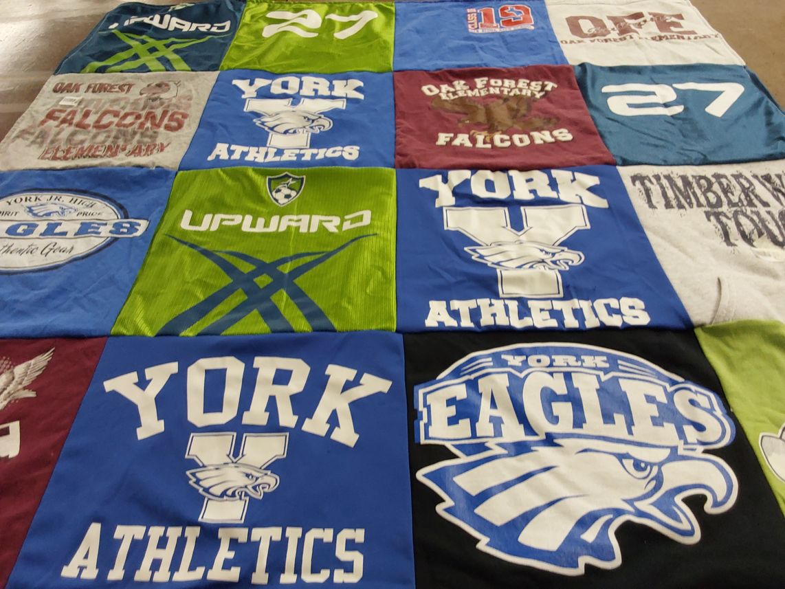 T-shirt quilt featuring york eagles, oak forest falcons by Kristy from TX