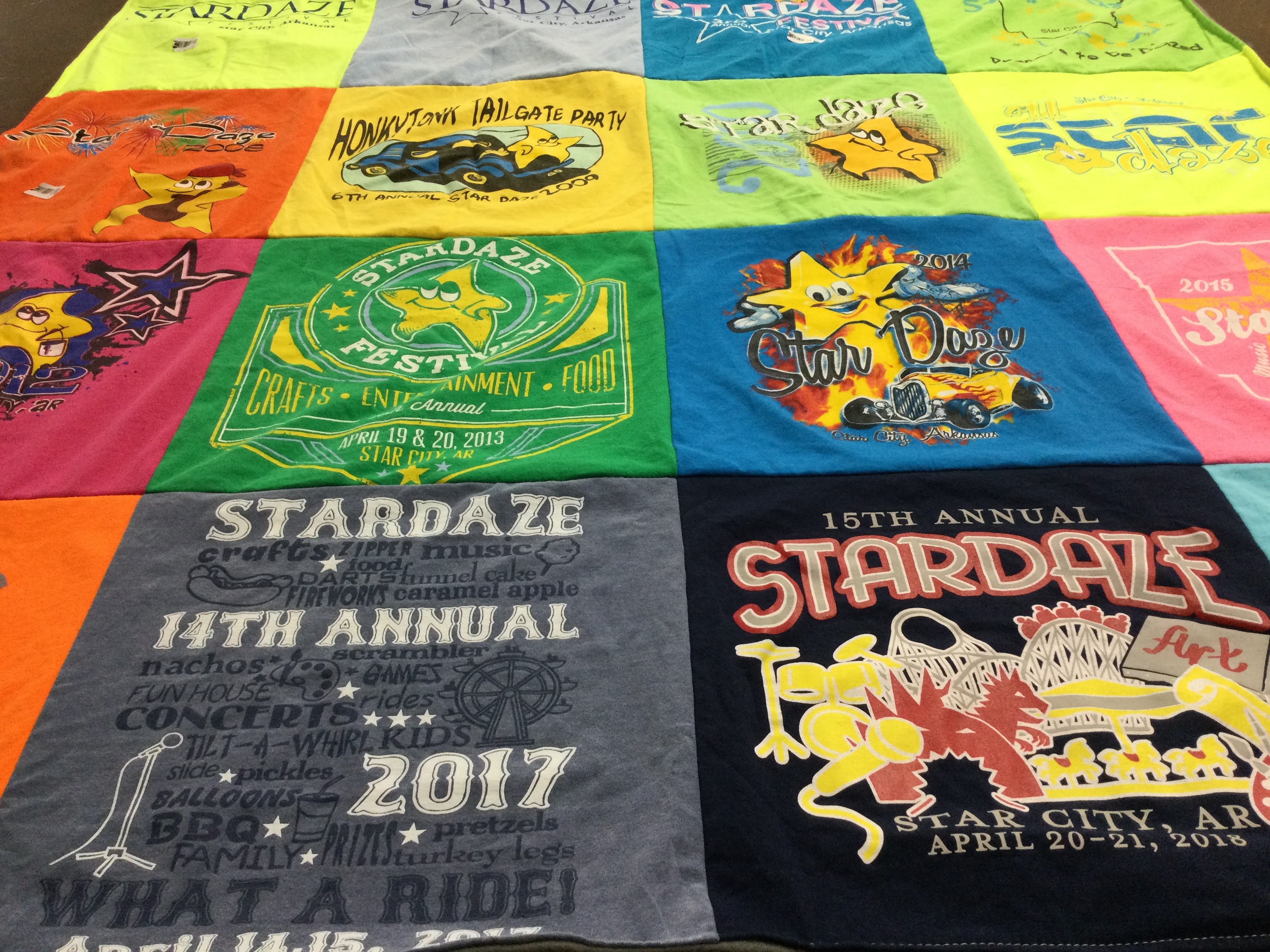 T-shirt quilt with carnivals, family events themes by Marsha from AR