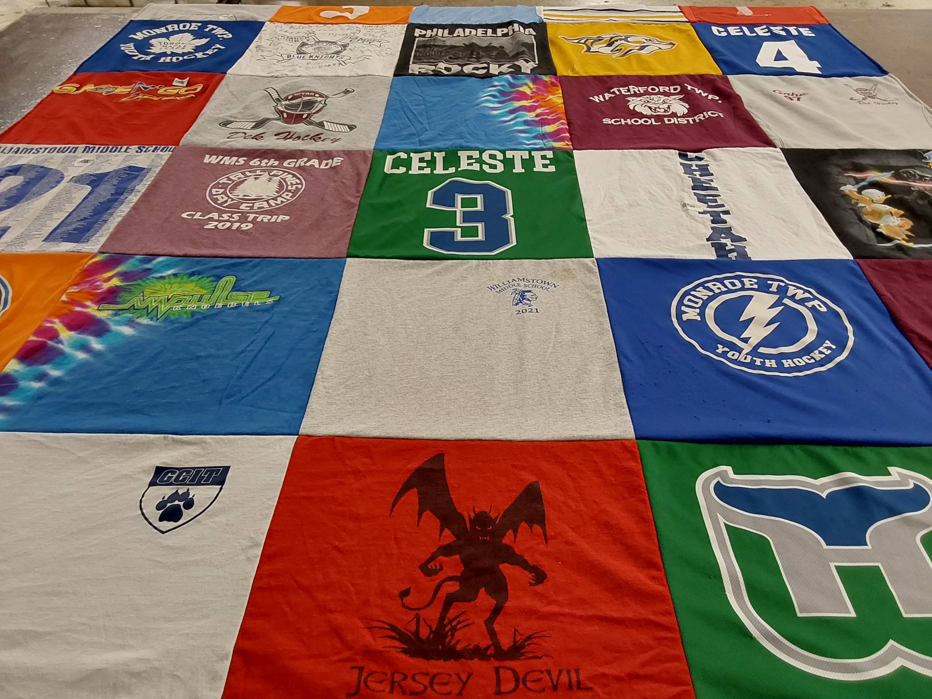 T-shirt quilt featuring monroe twp youth hockey by christine from NJ