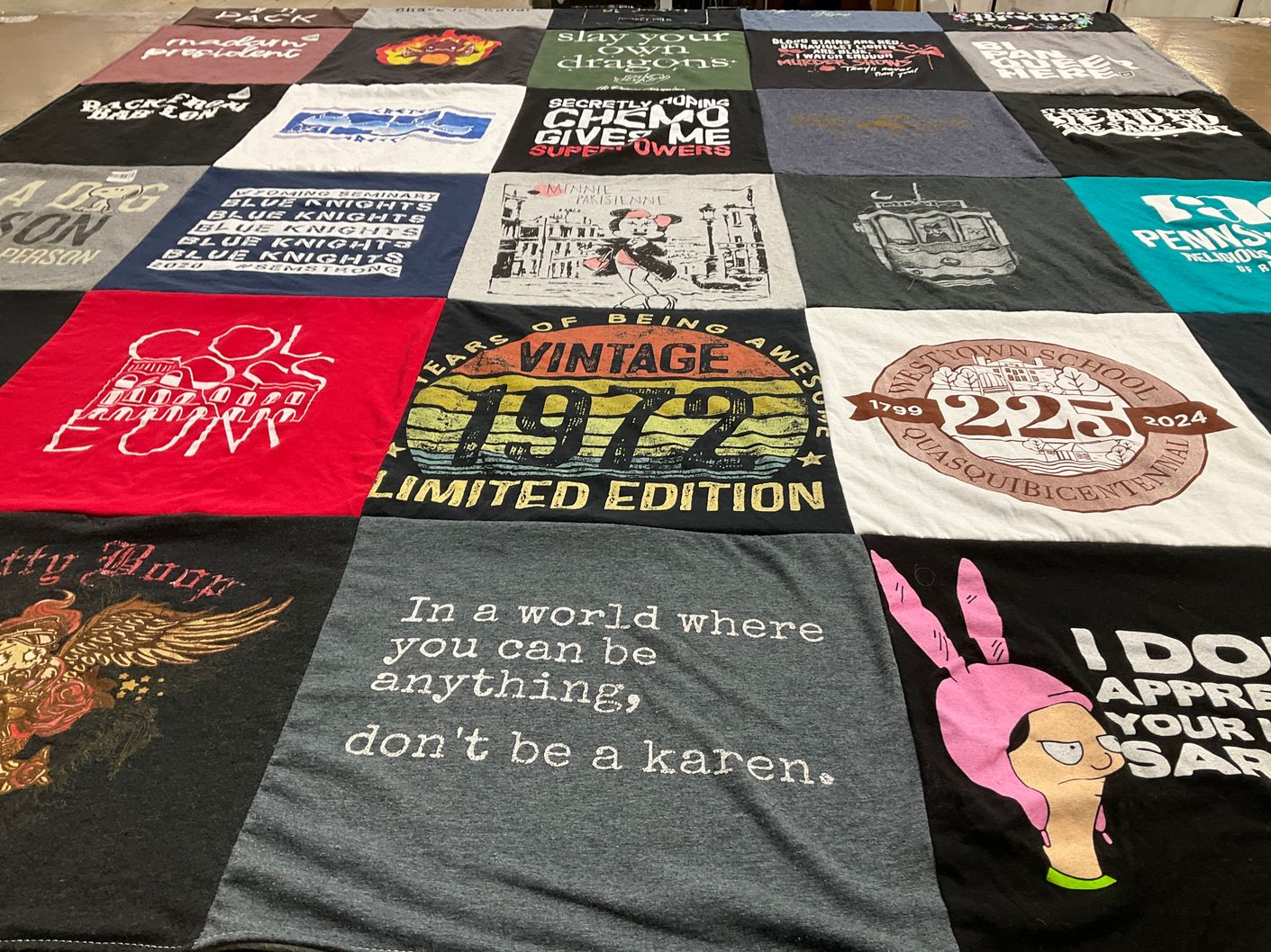 T-shirt quilt featuring blue knights by Elizabeth from PA